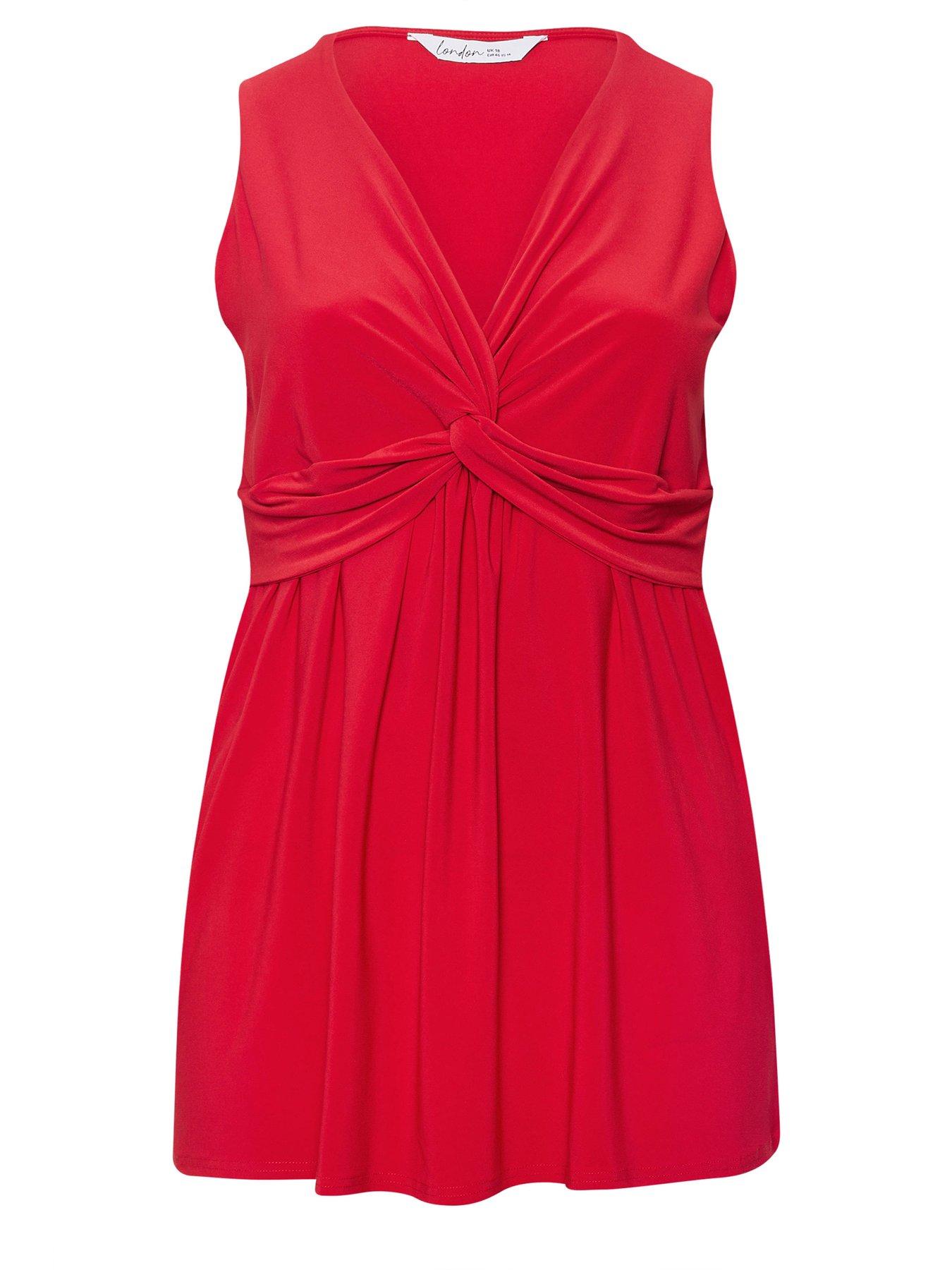 Image 5 of 5 of Yours Curve Sleeveless Knot Front Top - Red