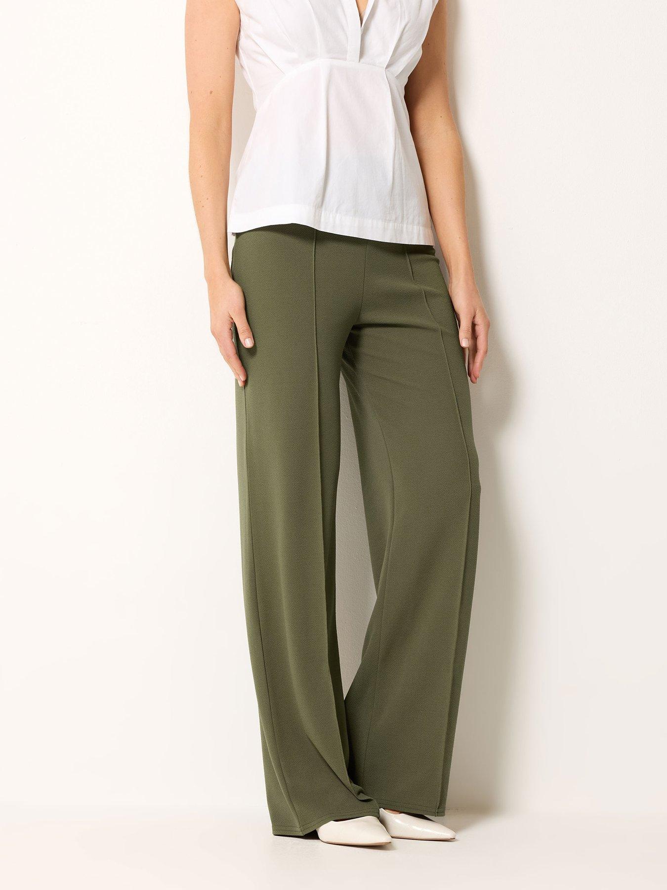 Long Tall Sally Textured Wide Leg Trousers 34" - Green