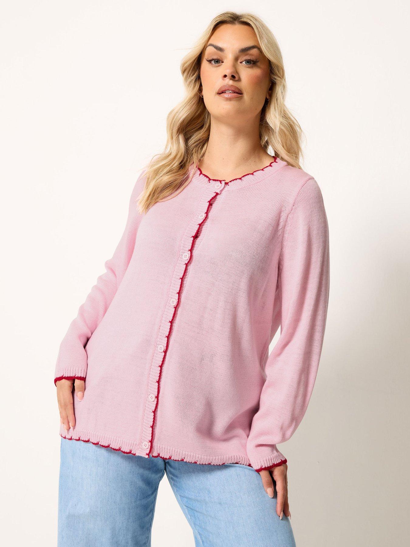 Yours Curve Scallop Edge Cardigan - Pink