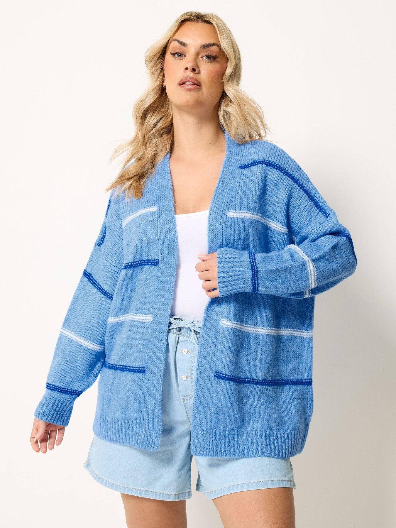 Yours Curve Stripe Print Cardigan - Blue