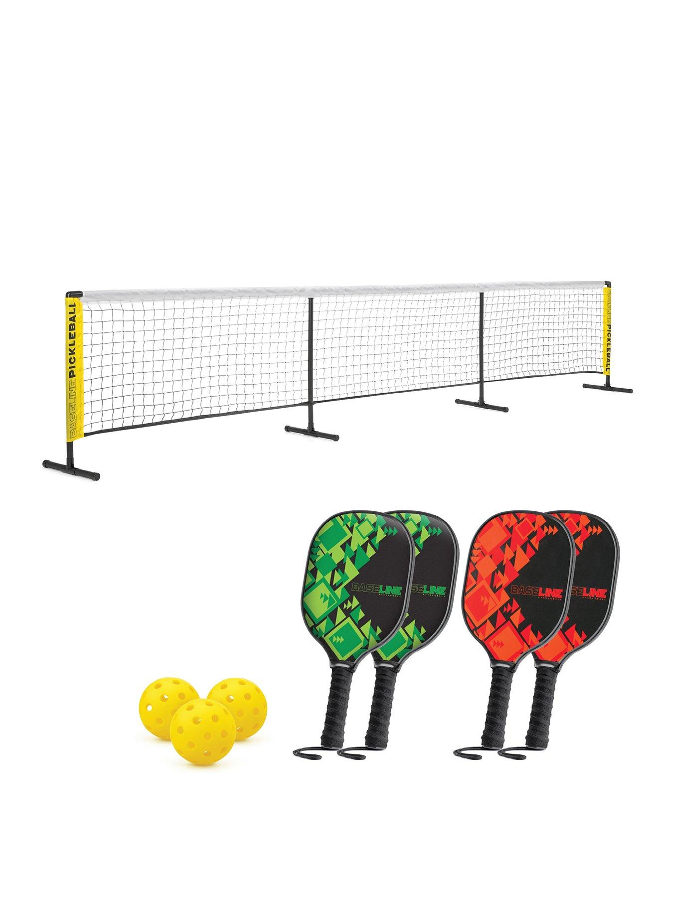 Baseline Pickleball 4 Player Set - Wooden Paddle Bats, Net & Balls