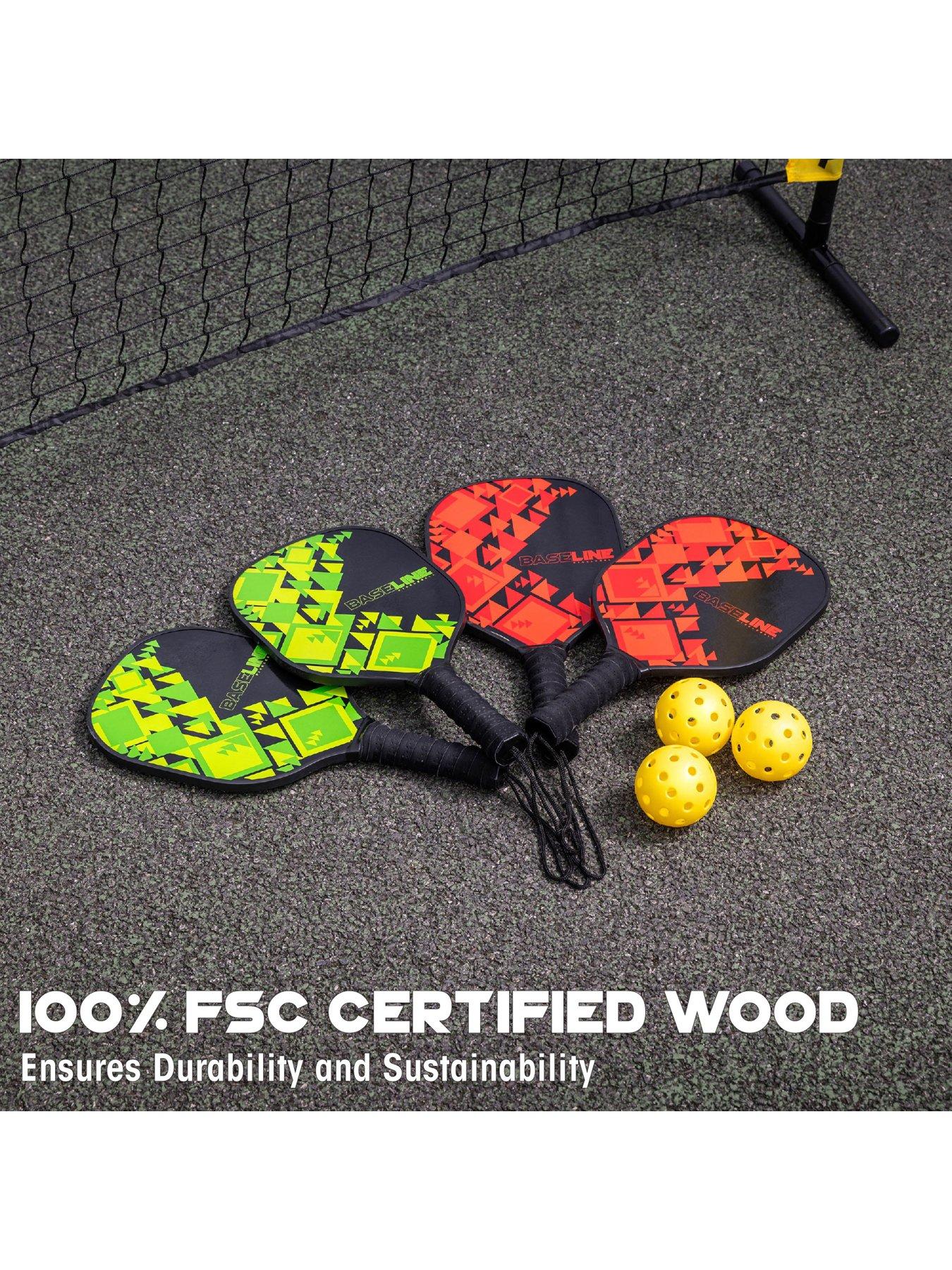 Image 4 of 7 of Baseline Pickleball 4 Player Set - Wooden Paddle Bats, Net & Balls