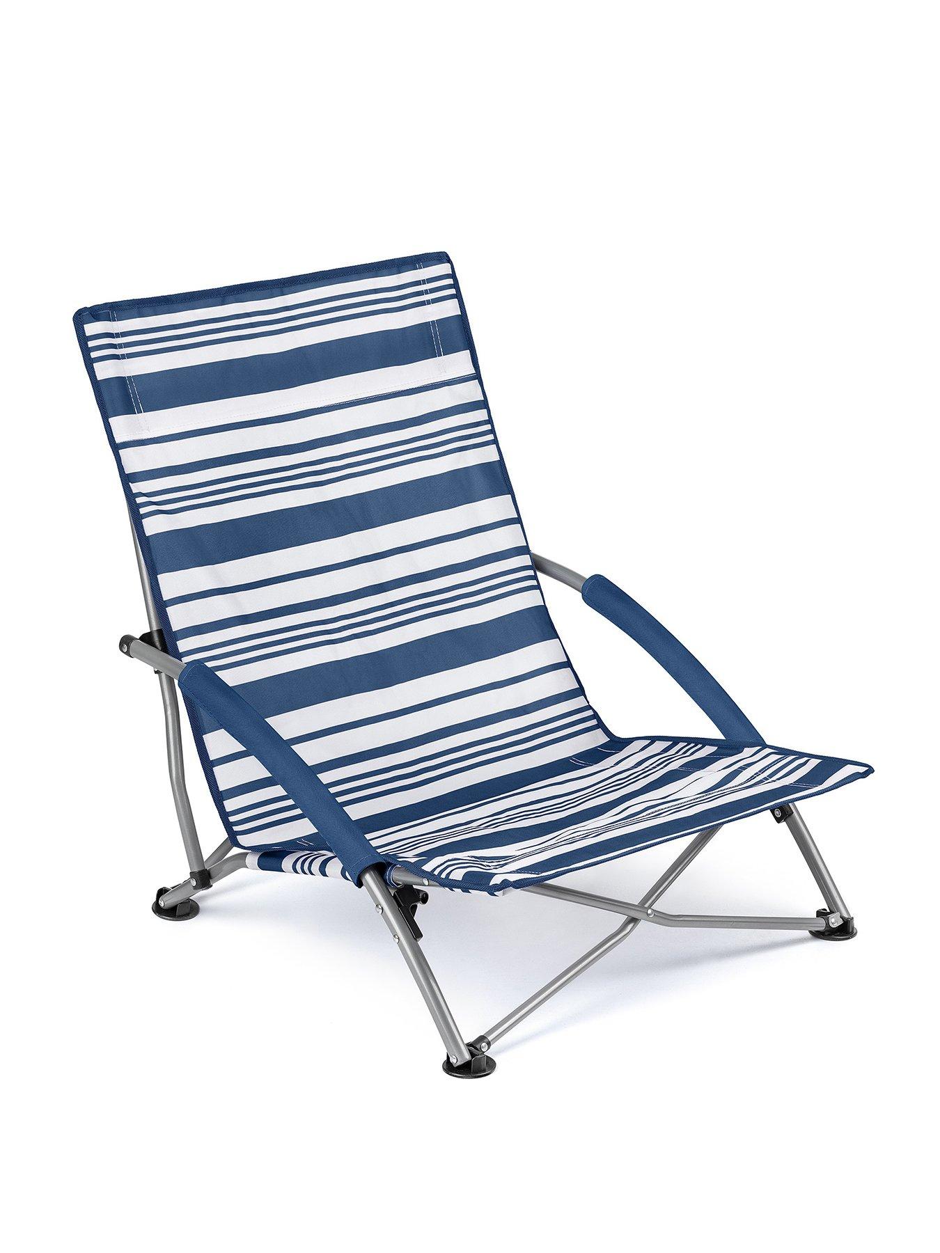 Image 1 of 7 of Trail Sisken Low Folding Beach Chair - Navy Stripe