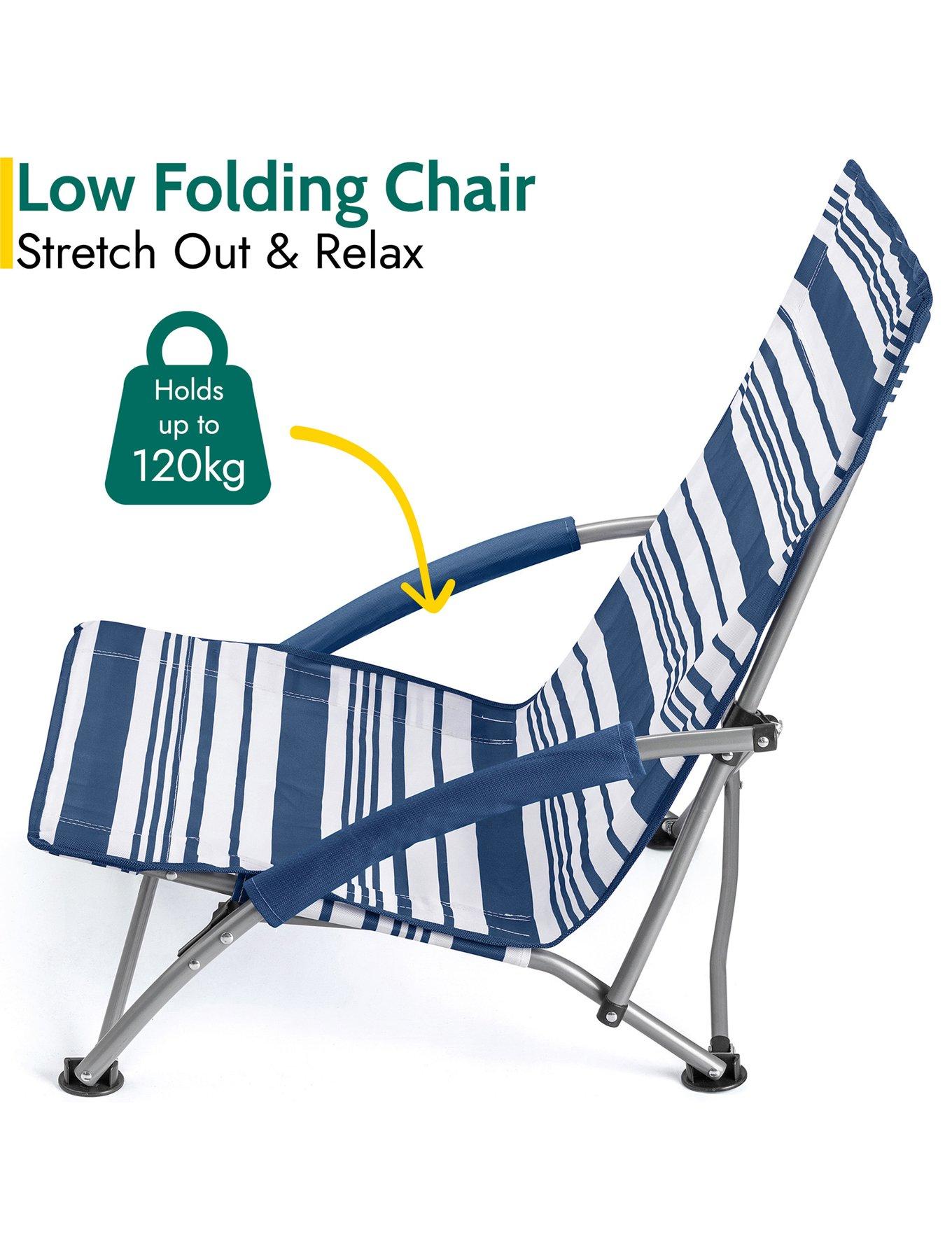 Image 2 of 7 of Trail Sisken Low Folding Beach Chair - Navy Stripe