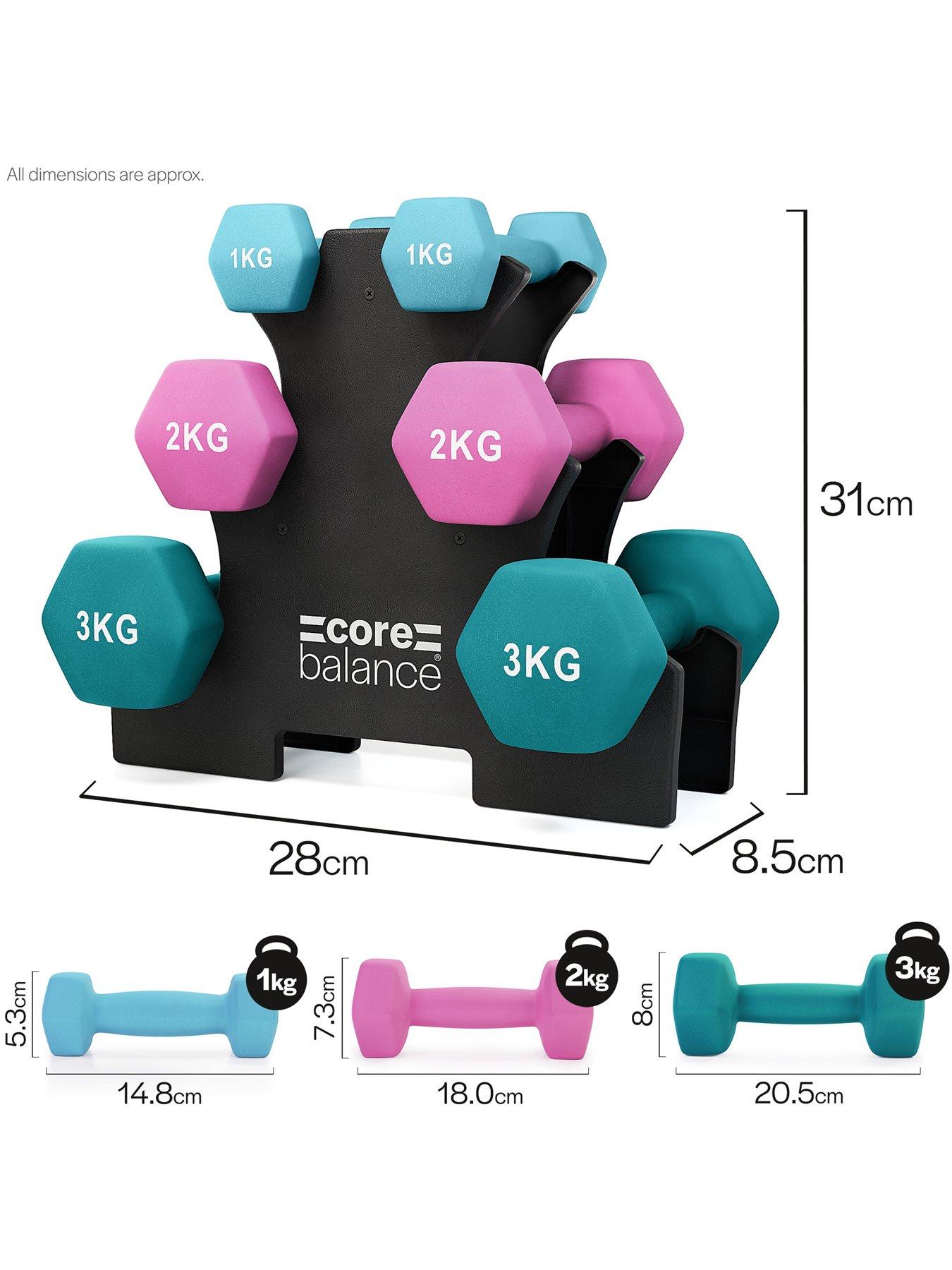 Image 7 of 7 of Core Balance Hex Dumbbell Set with Rack - 1kg/3kg/5kg, 18kg Total