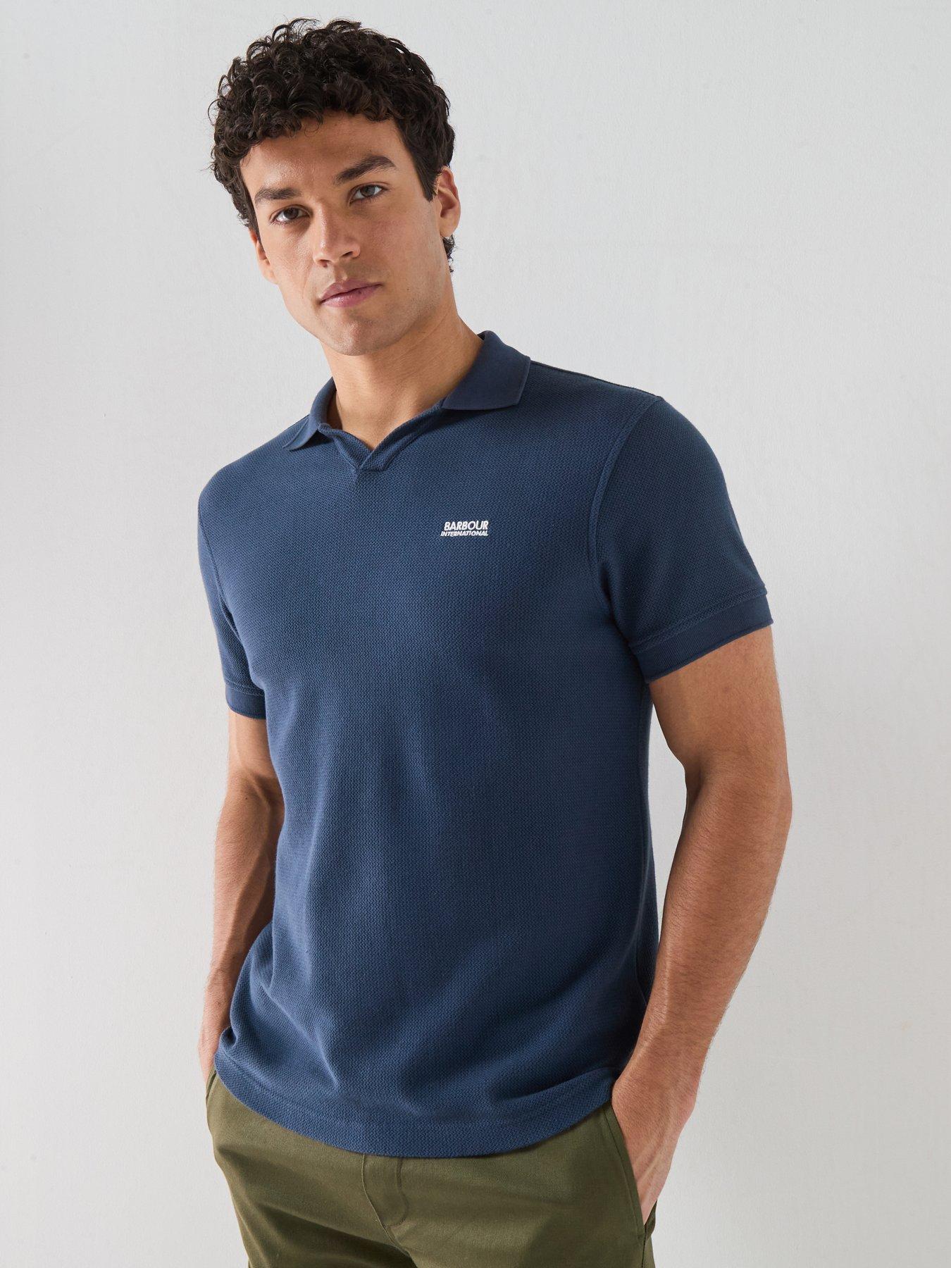 Barbour International International Milbank Textured Open Collar Polo Shirt - Navy