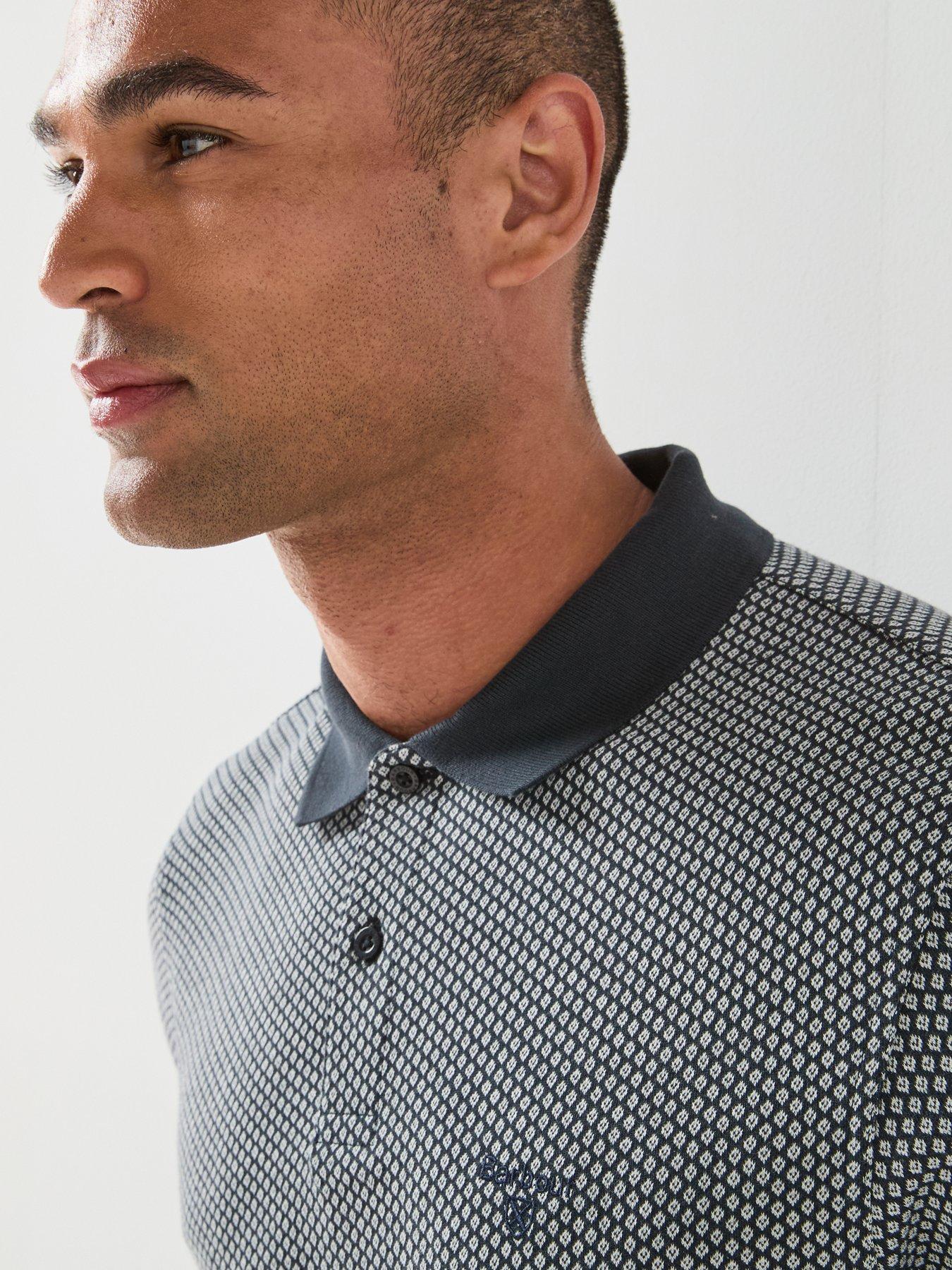 Image 4 of 6 of Barbour Copgrove Tailored Fit Jaquard Polo Shirt - Navy