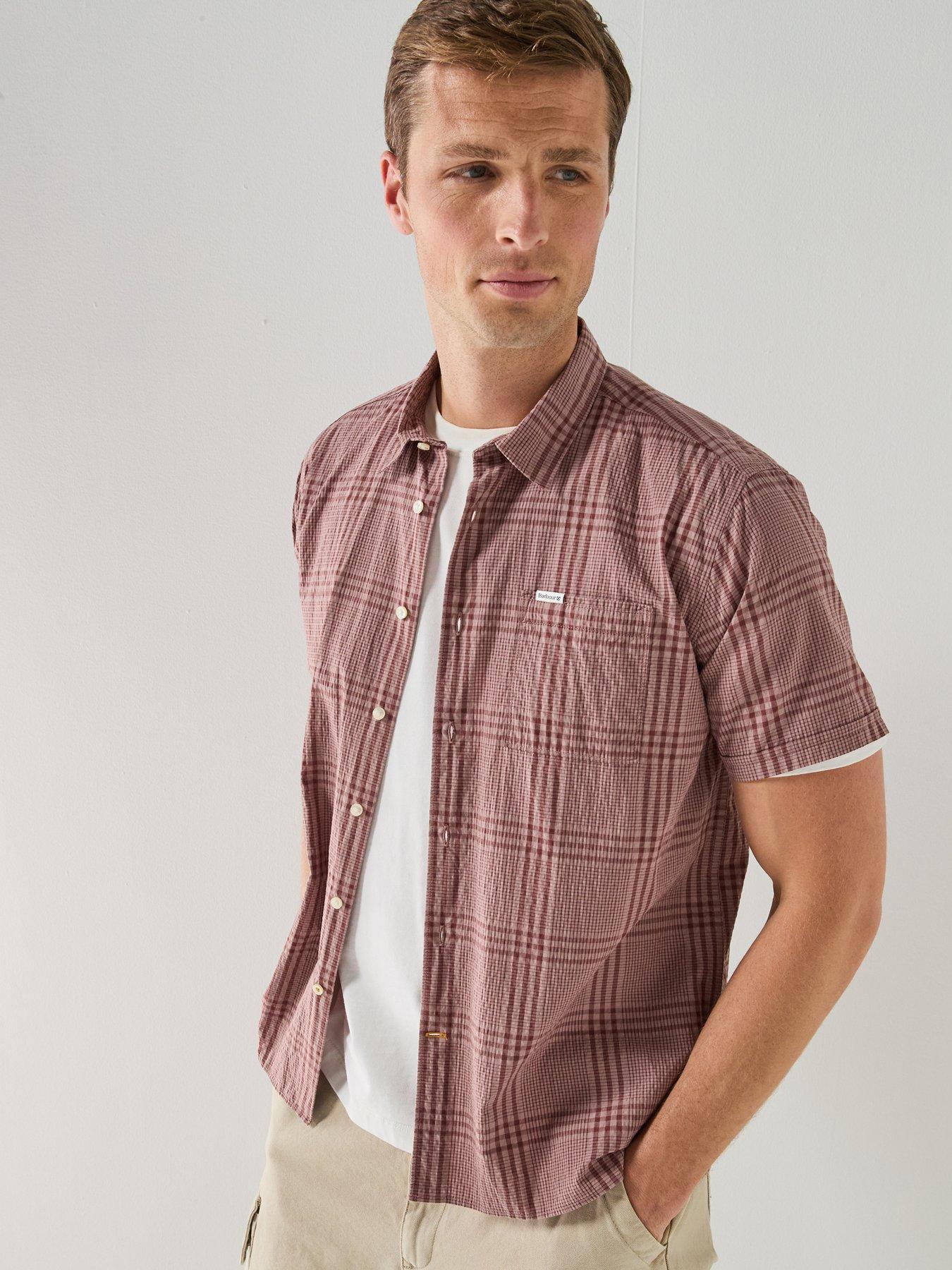 Barbour Relaxed Fit Carrock Check Seersucker Short Sleeve Shirt - Dark Red