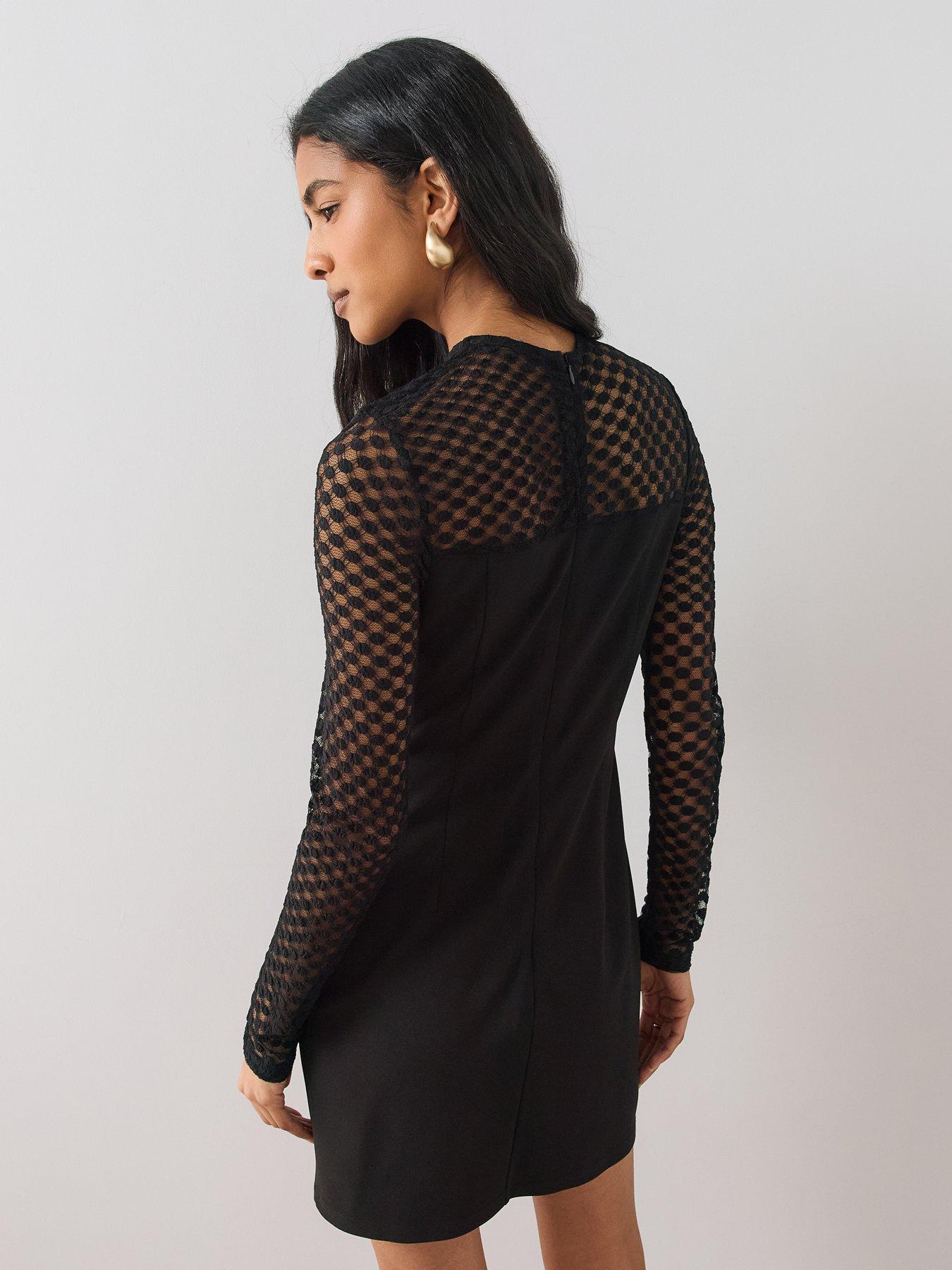 Image 2 of 6 of The Very Collection Womens Macrame Insert Stretch Mini Dress - Black
