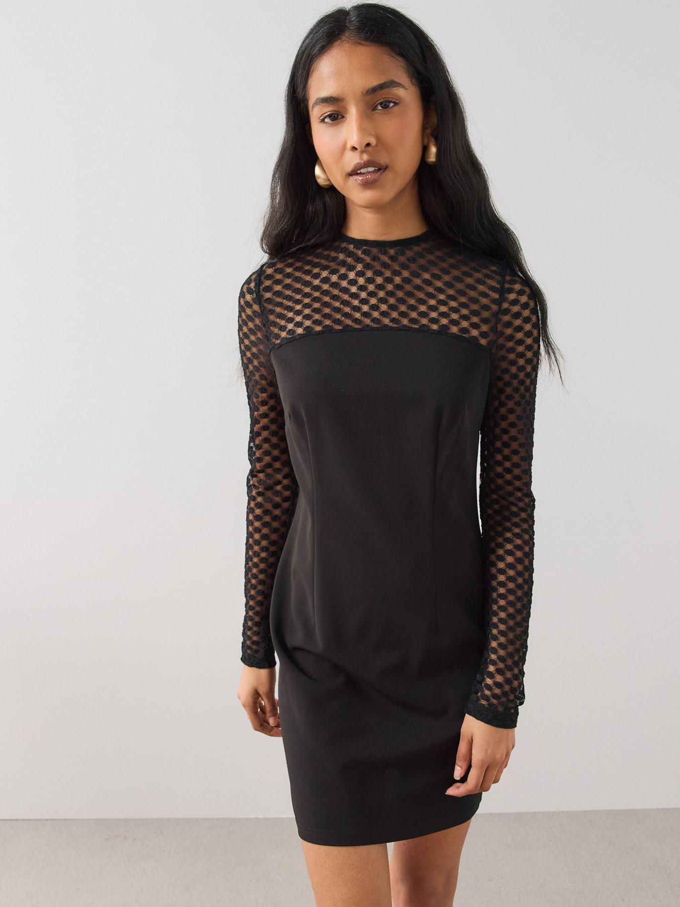 Image 4 of 6 of The Very Collection Womens Macrame Insert Stretch Mini Dress - Black