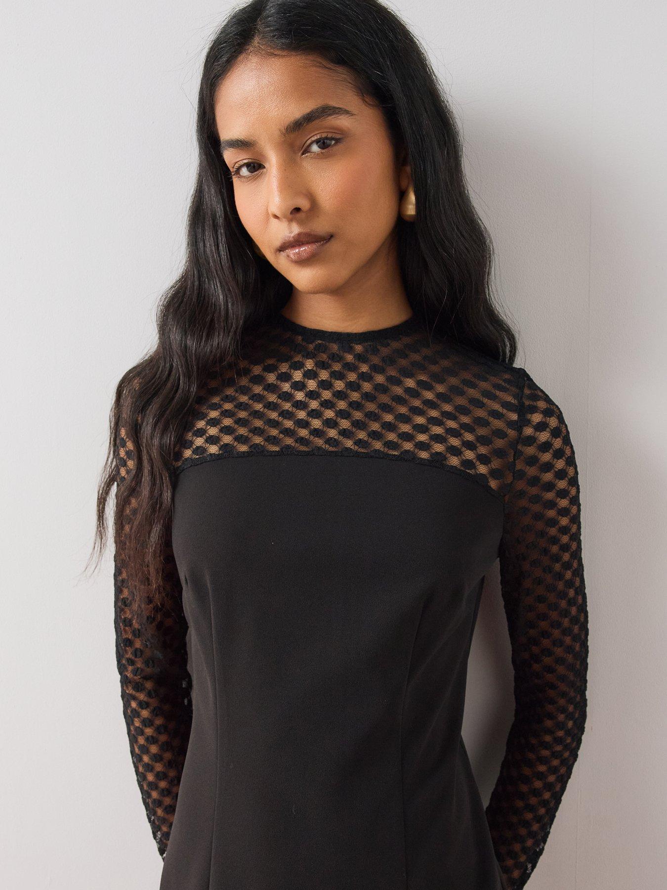 Image 6 of 6 of The Very Collection Womens Macrame Insert Stretch Mini Dress - Black