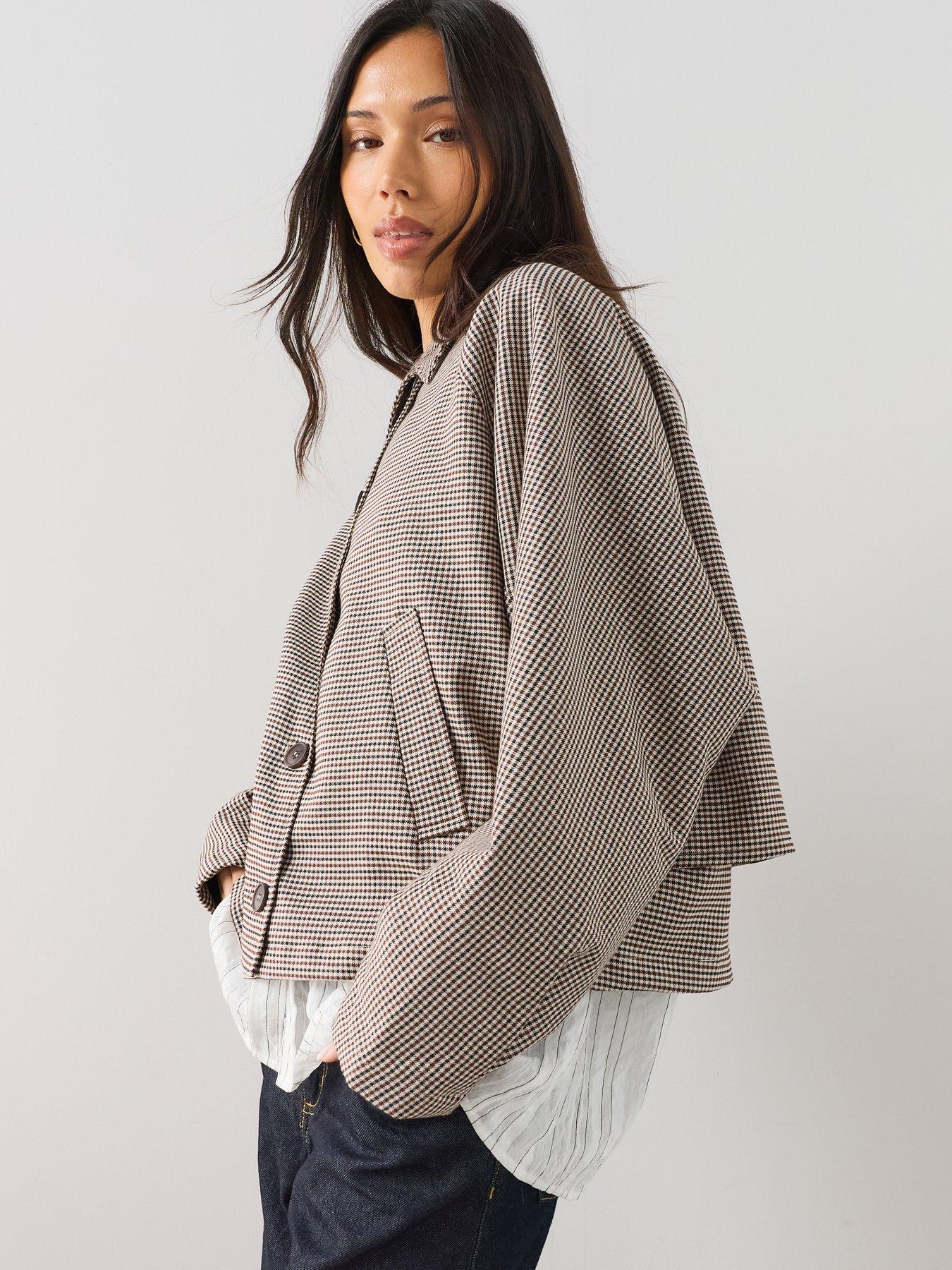 Image 6 of 7 of The Very Collection Batwing Heritage Check Coat - Print