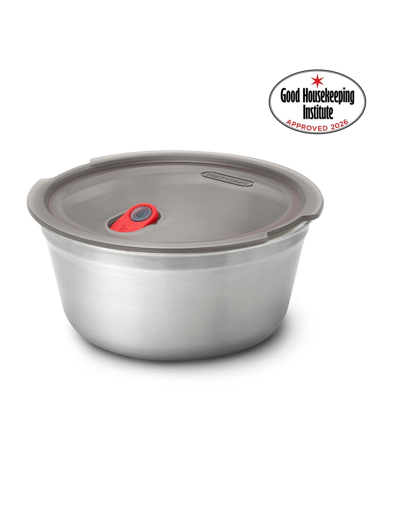 Image 1 of 6 of Black+Blum Microwavable Stainless Steel Round Food Bowl - Grey &amp; Red