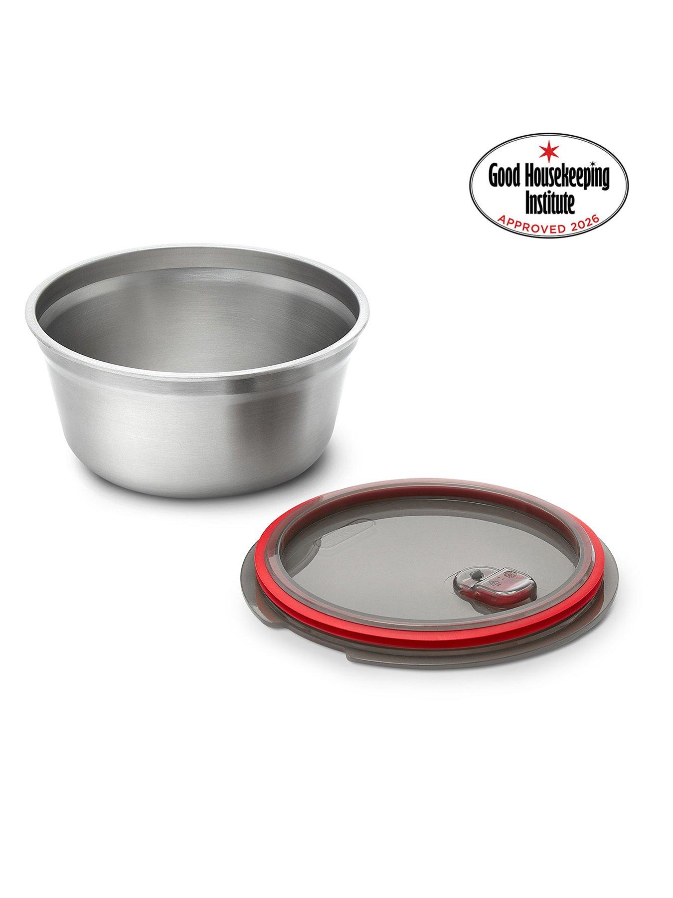 Image 4 of 6 of Black+Blum Microwavable Stainless Steel Round Food Bowl - Grey &amp; Red