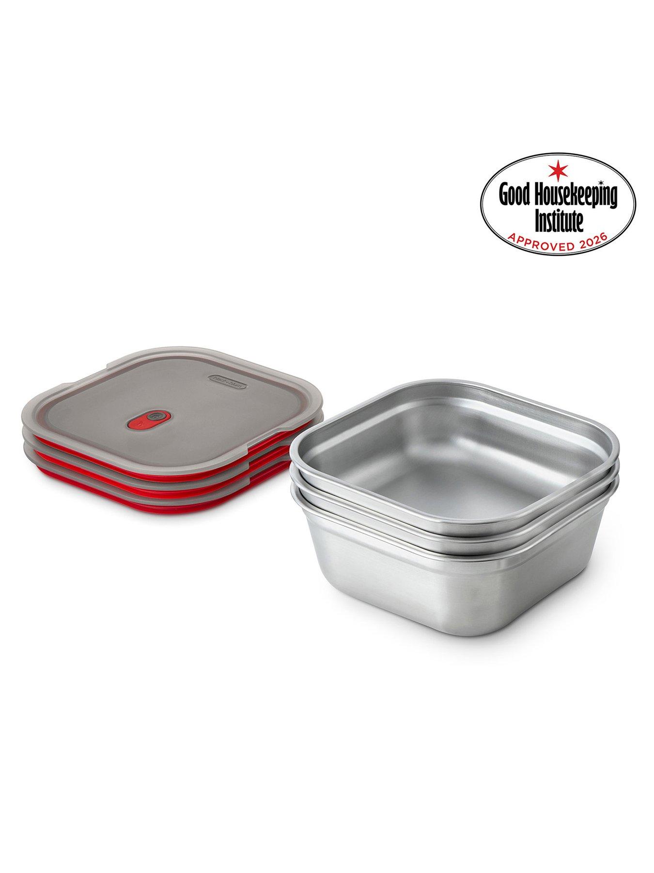 Image 1 of 6 of Black+Blum Set Of 3 Black + Blum Steel Food Box Medium 900ml - Grey &amp; Red