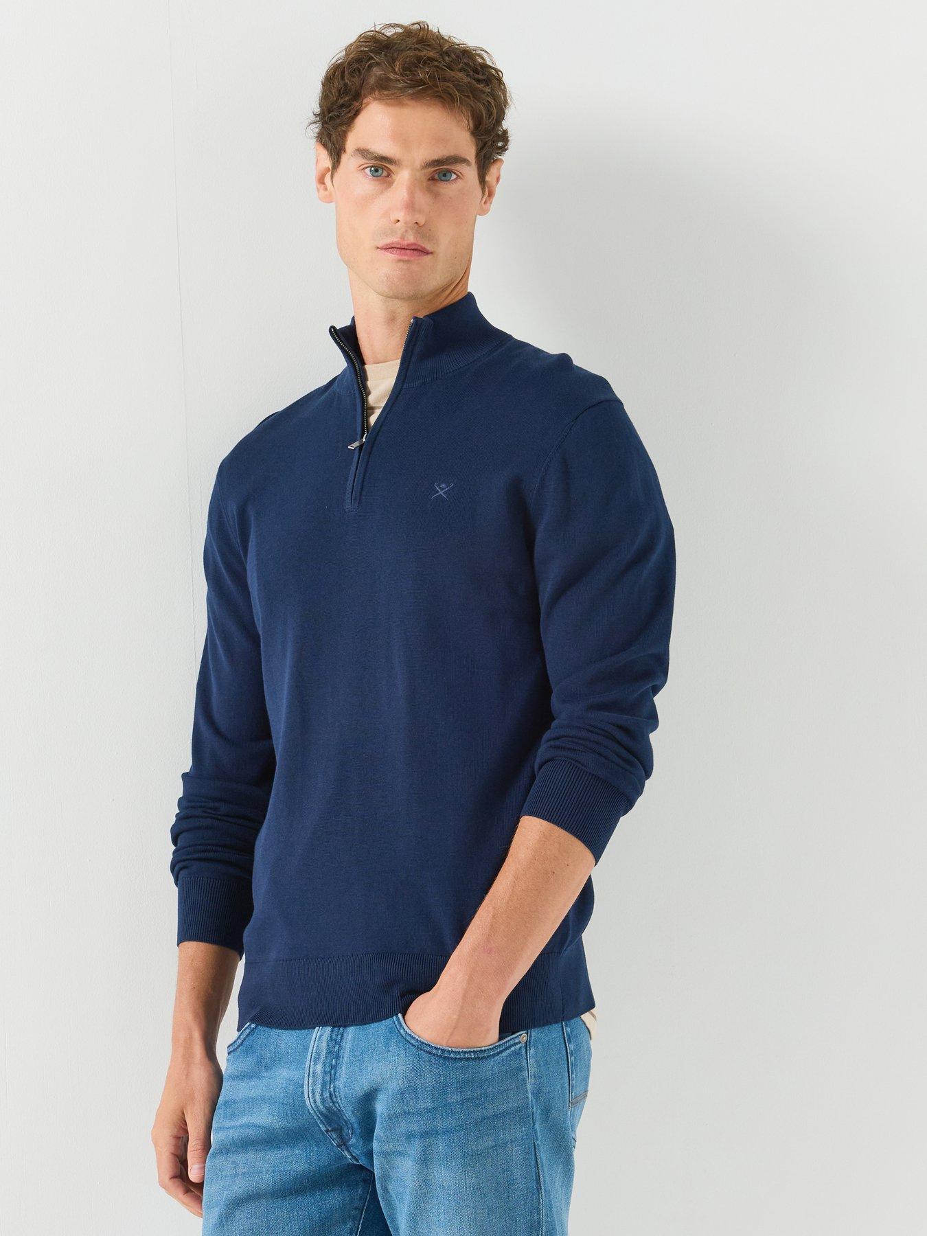 Hackett Essential Cotton 1/4 Zip Knitted Jumper - Navy