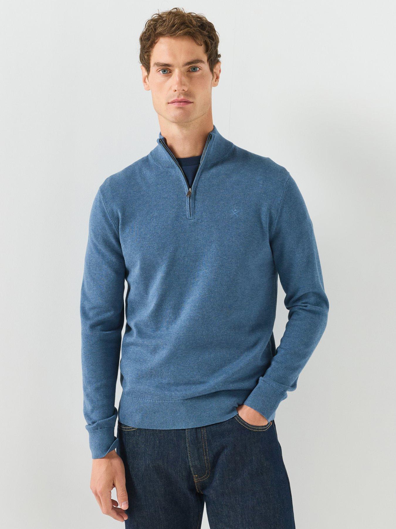Hackett Essential Cotton 1/4 Zip Knitted Jumper - Blue
