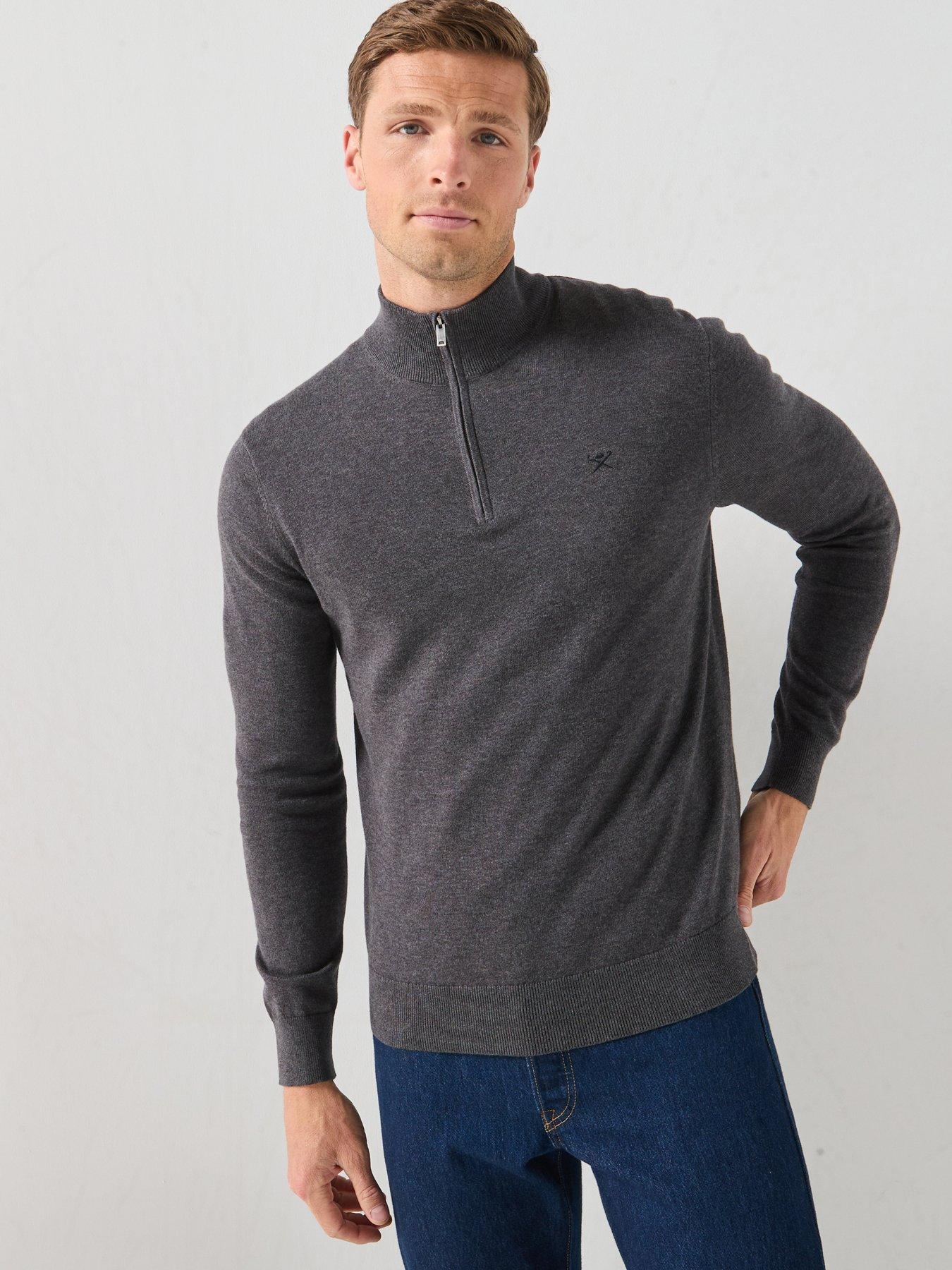 Hackett Essential Cotton 1/4 Zip Knitted Jumper - Dark Grey
