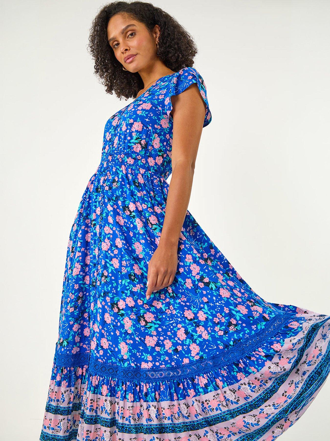 Roman Floral Border Print Midi Dress