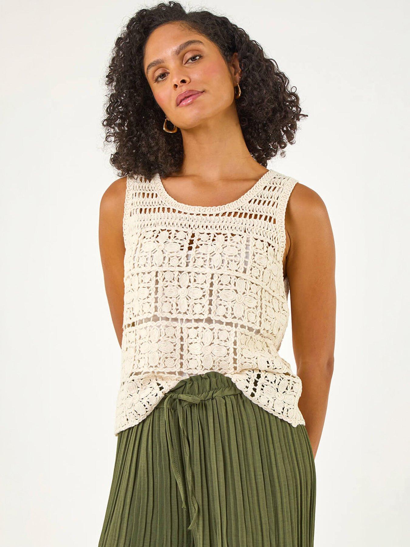Image 3 of 5 of Roman Crochet Knit Vest - Cream
