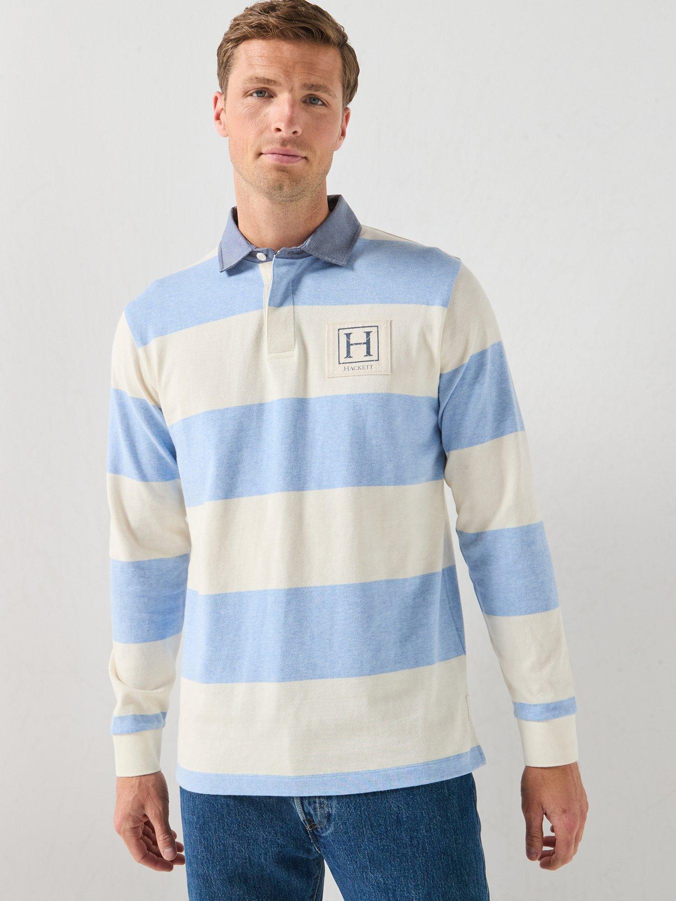 Hackett Branded H Striped Rugby Shirt - Blue