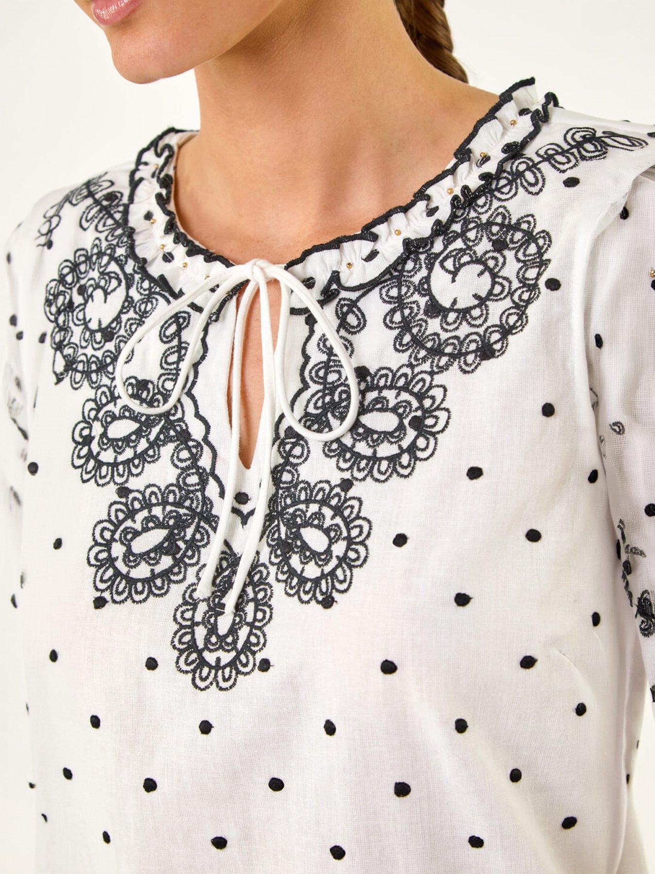 roman-embroidered-spot-print-mini-dressstillFront