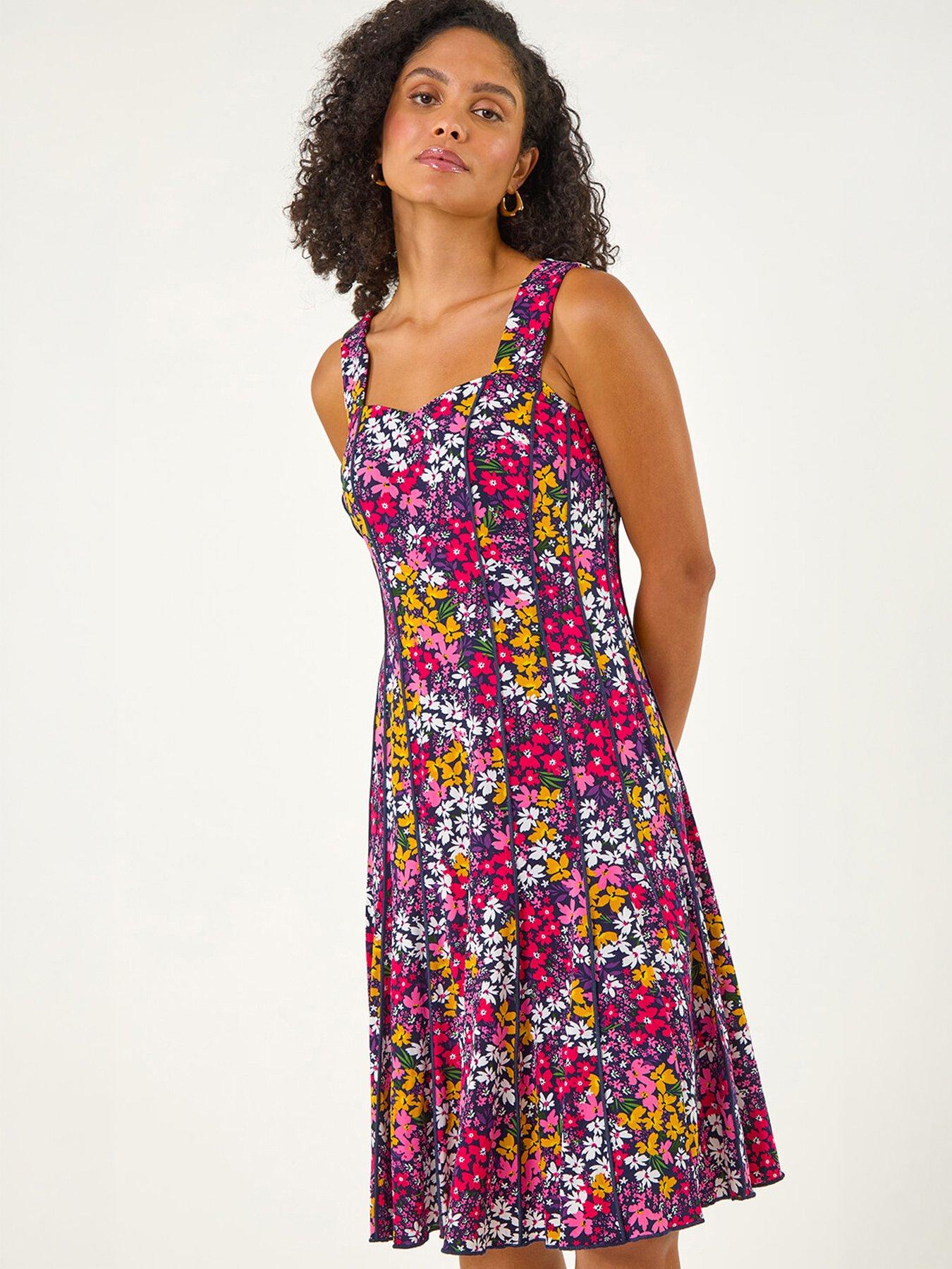 roman-floral-print-stretch-panel-dressfront