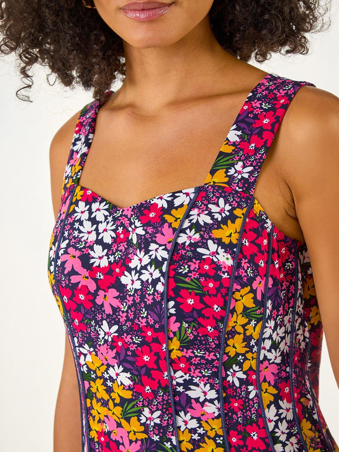 roman-floral-print-stretch-panel-dressstillFront