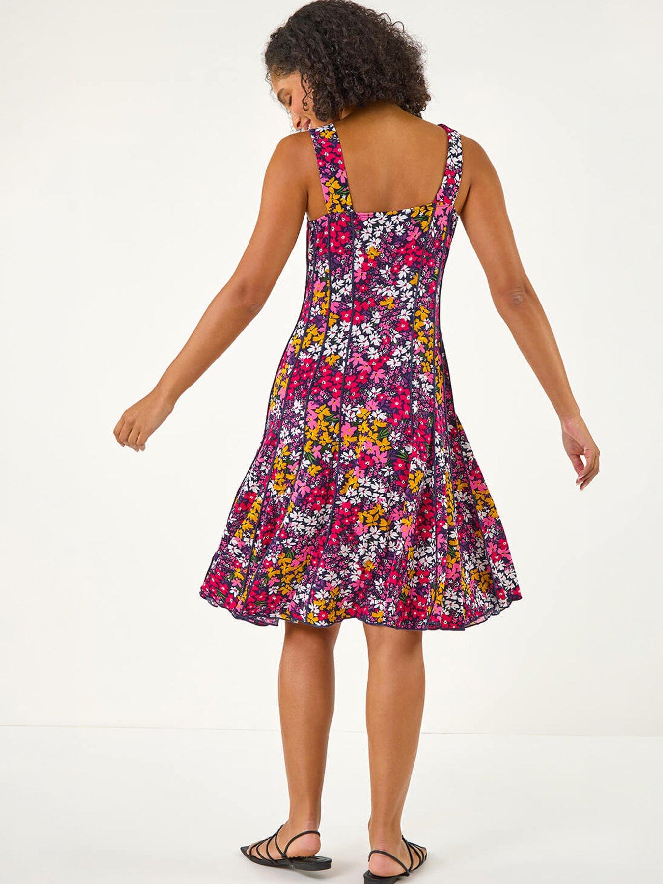 roman-floral-print-stretch-panel-dressoutfit