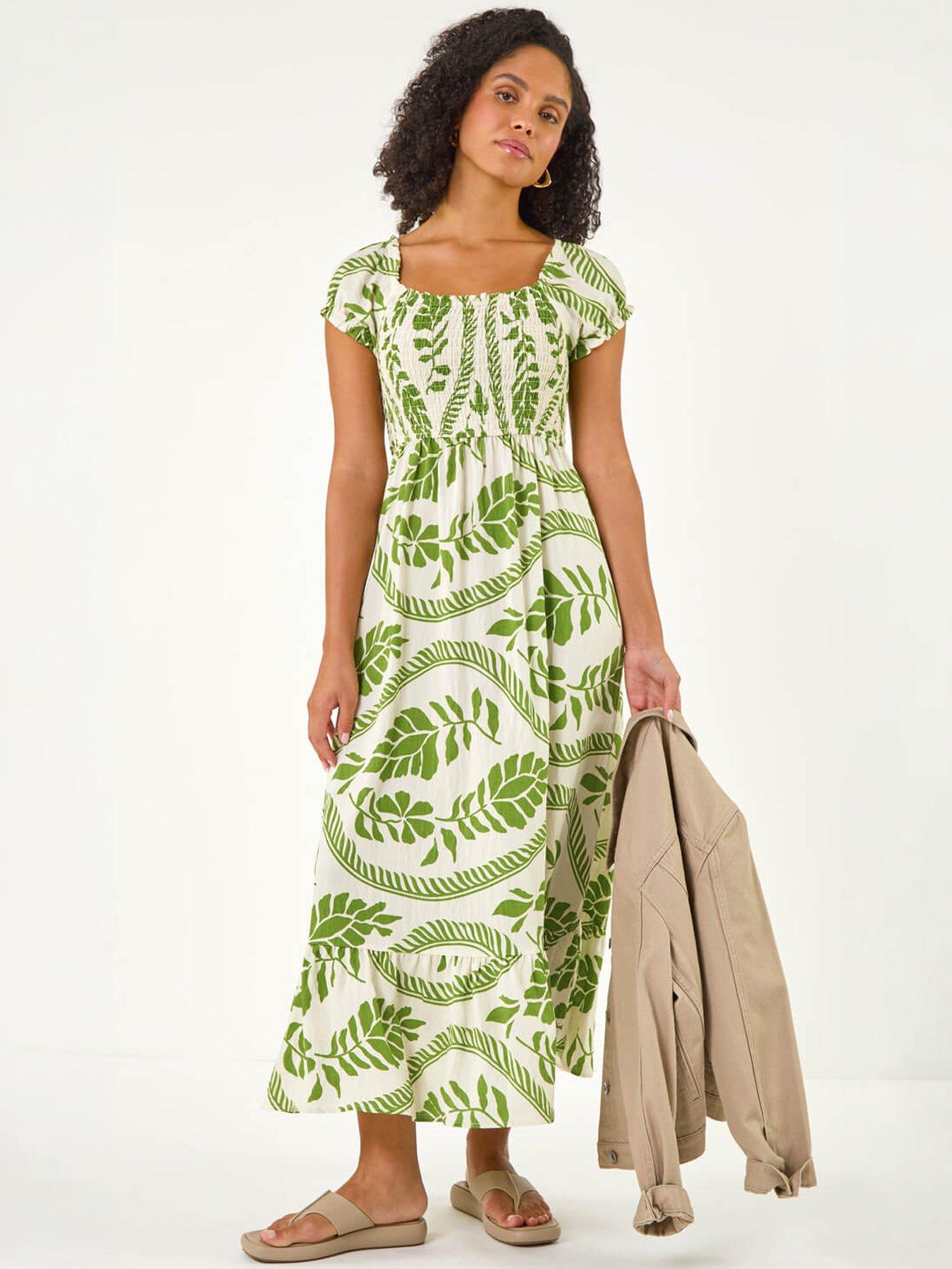 Image 4 of 5 of Roman Leaf Print Shirred Maxi Dress