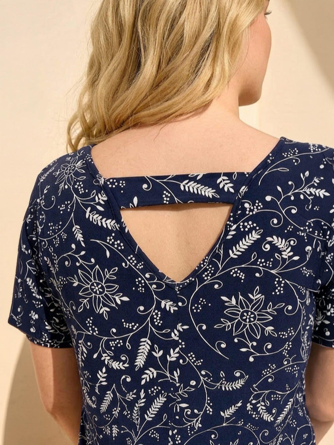 Image 2 of 4 of Roman Curve Floral Print Bar Back Top