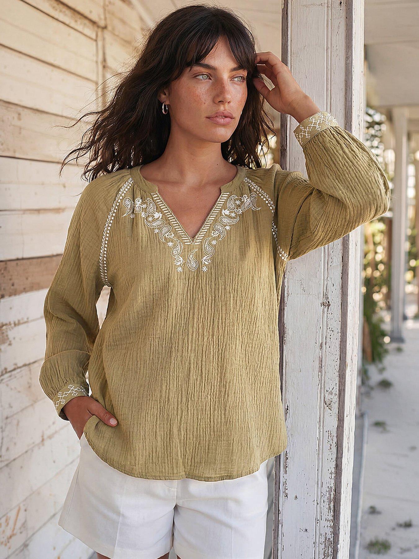 Roman Embroidered Neck Top
