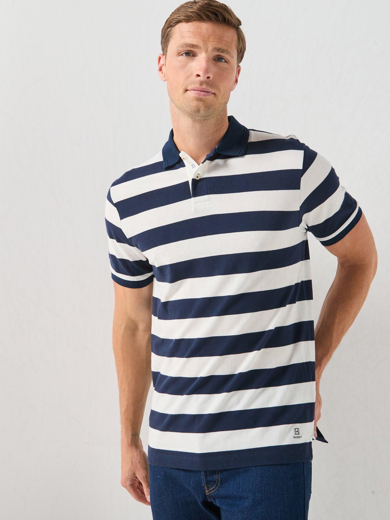 Image 1 of 6 of Hackett Heritage Stripe Polo Shirt - Navy