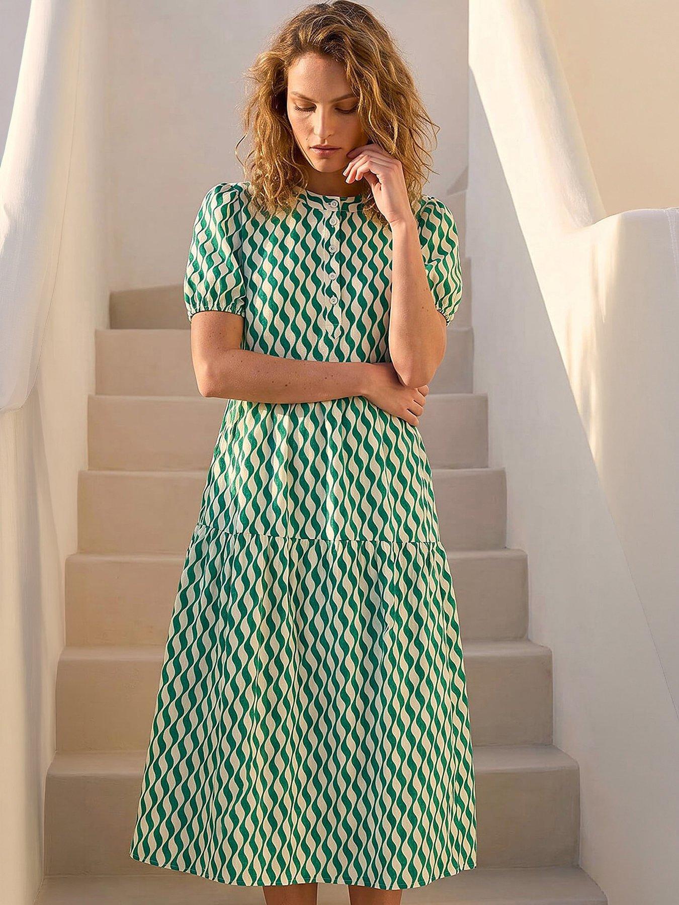 Roman Geo Print Button Shirt Midi Dress
