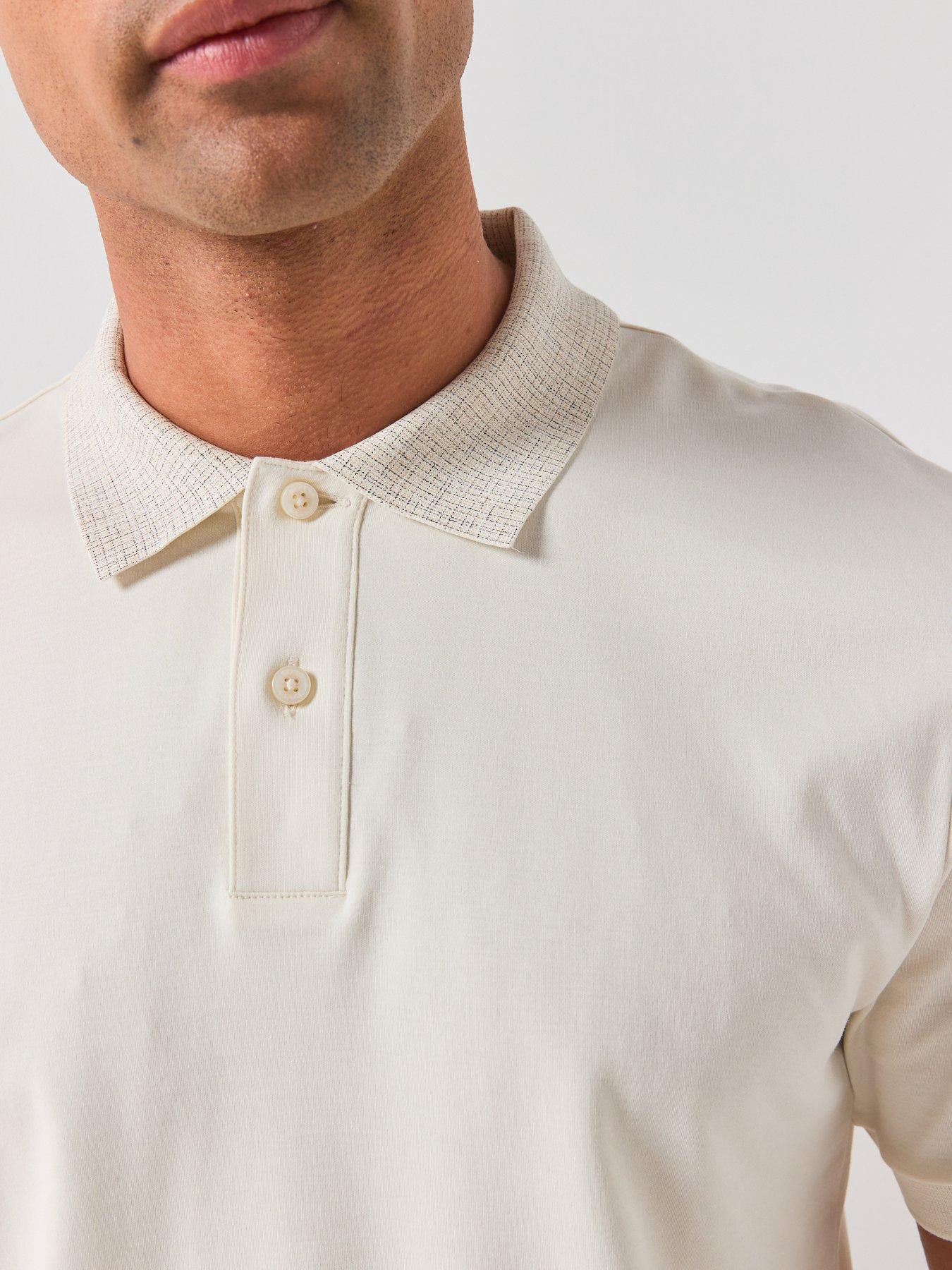 Image 4 of 6 of BOSS Patterned Collar Stretch Polo Shirt - Open White