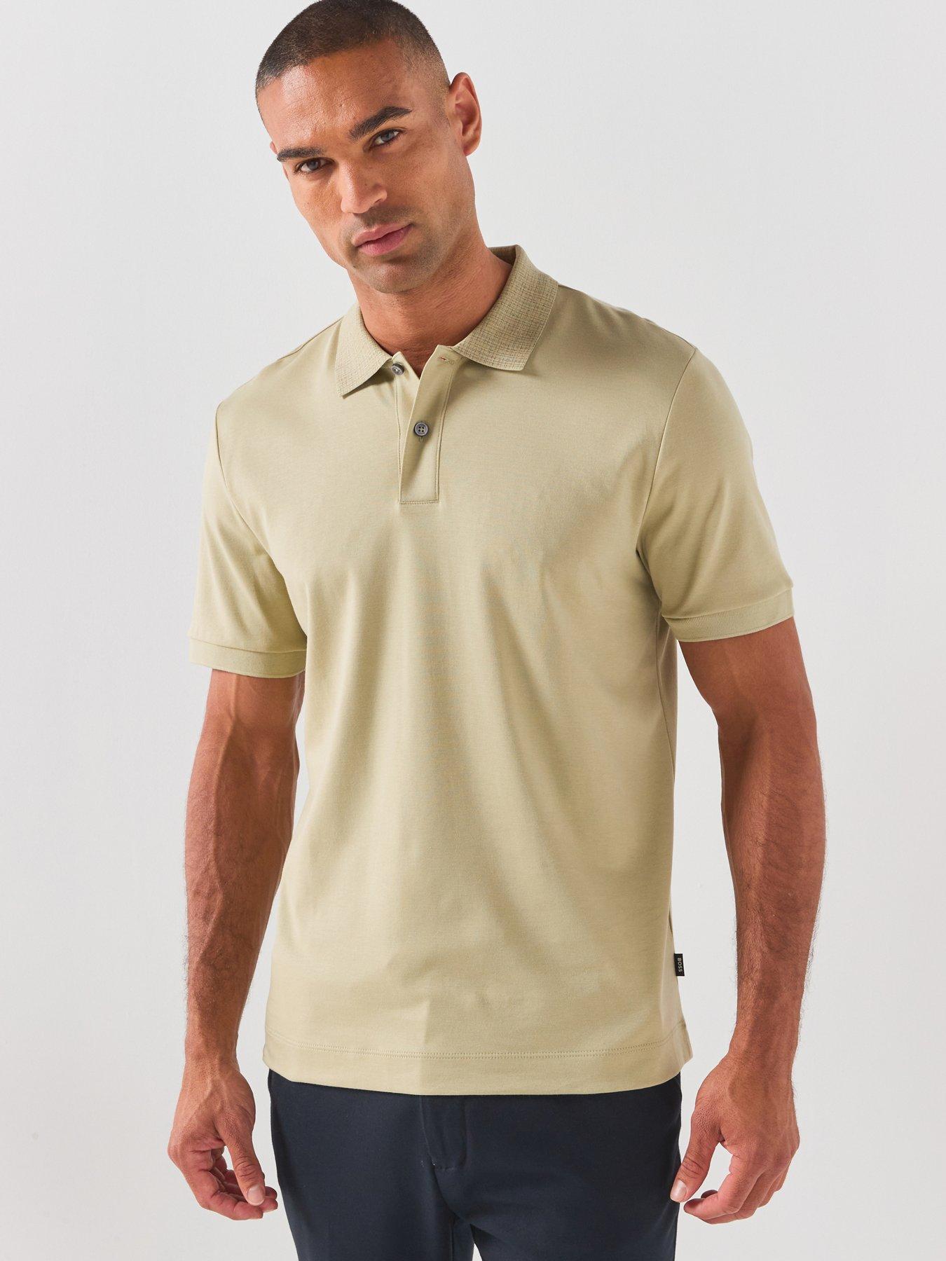 BOSS Patterned Collar Stretch Polo Shirt - Dark Beige