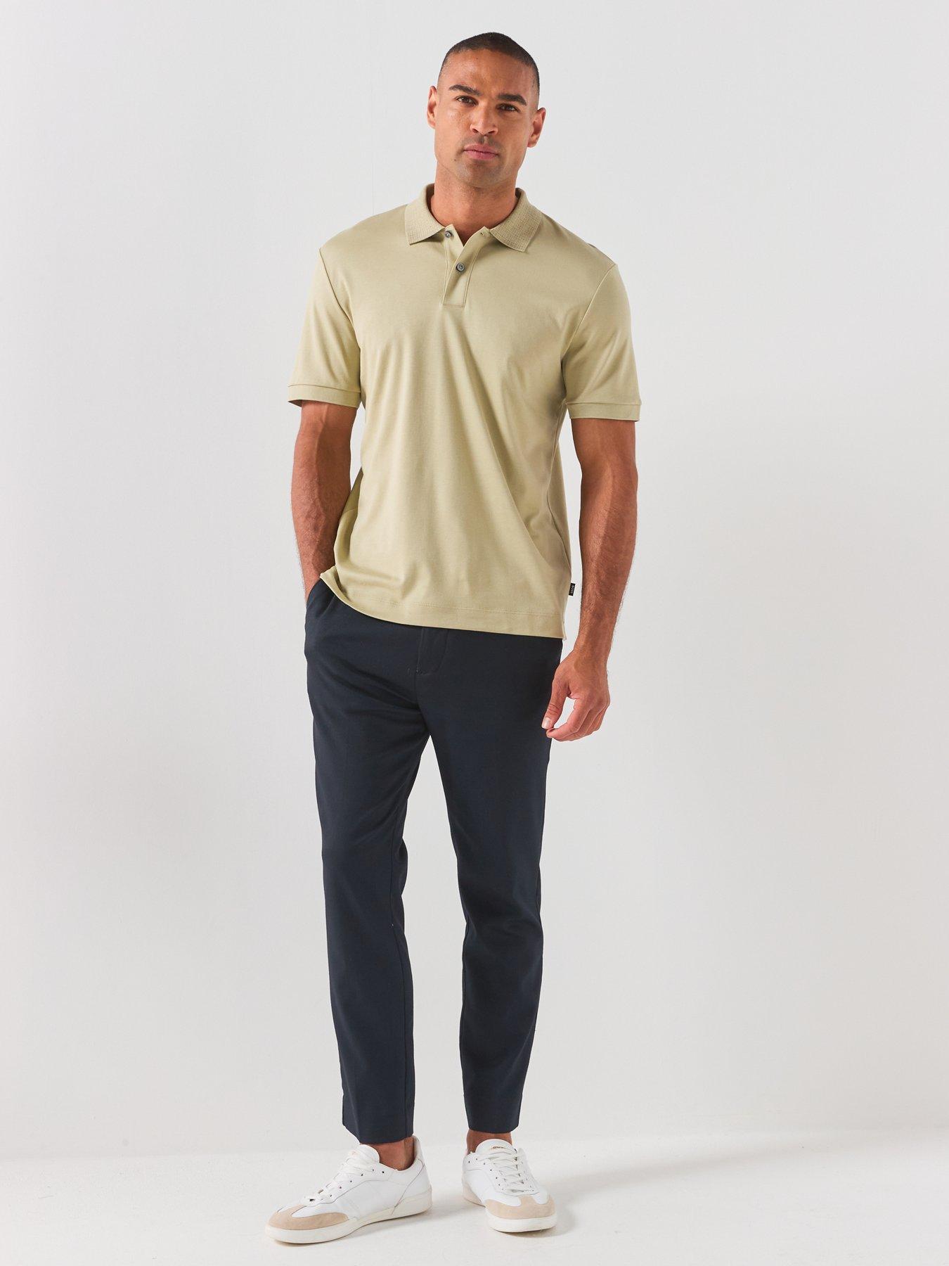 Image 3 of 6 of BOSS Patterned Collar Stretch Polo Shirt - Dark Beige