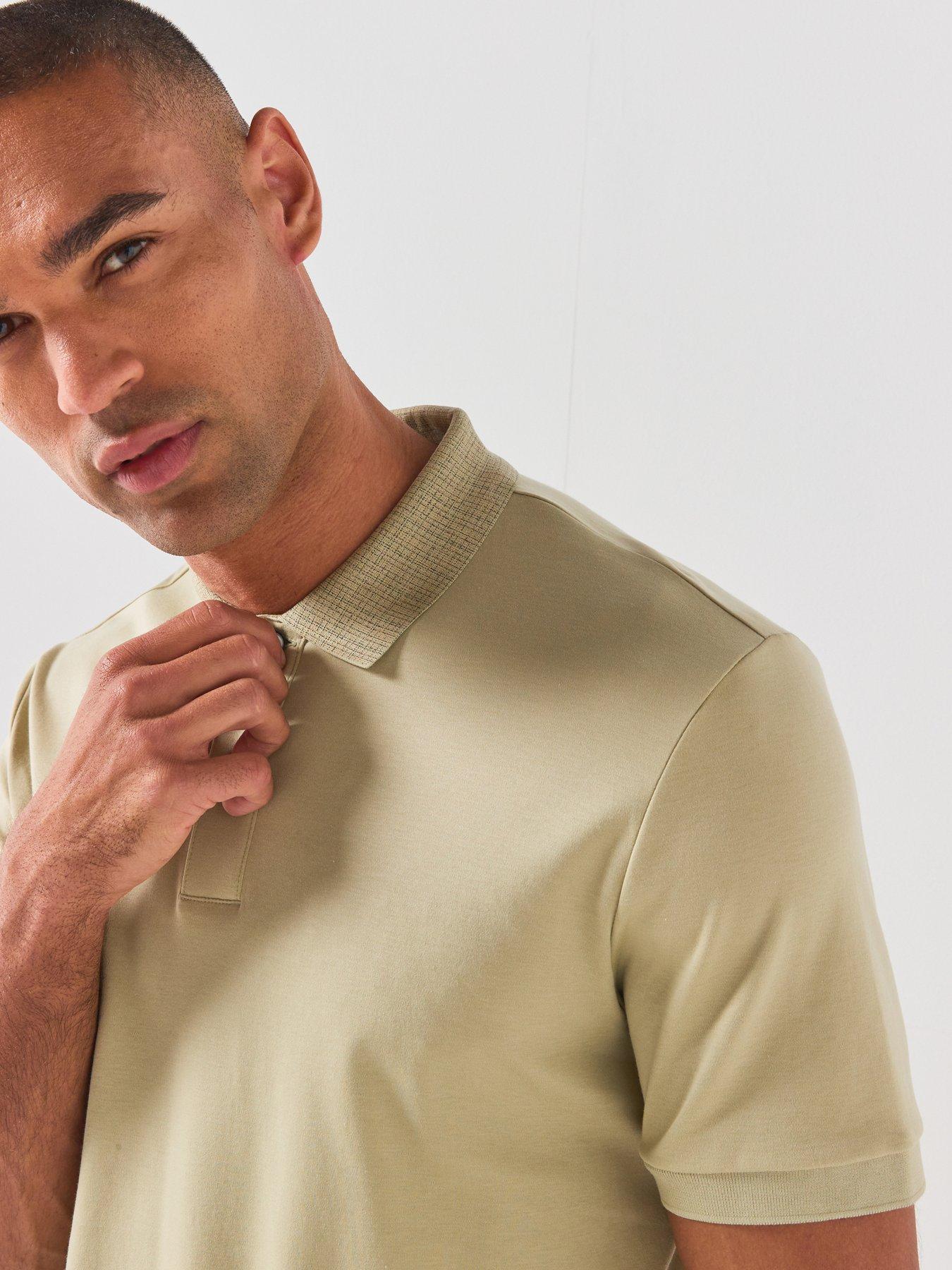 Image 4 of 6 of BOSS Patterned Collar Stretch Polo Shirt - Dark Beige