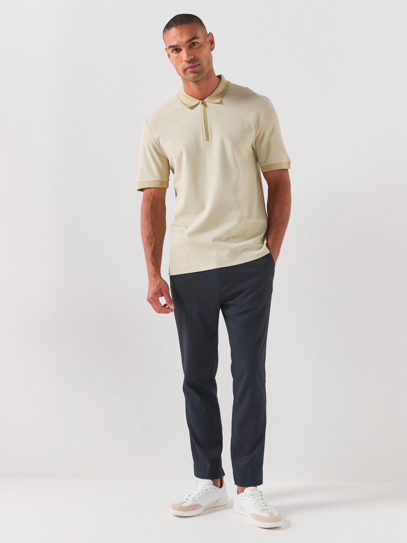 Image 3 of 6 of BOSS Zip Neck Jacquard Polo Shirt - Dark Beige