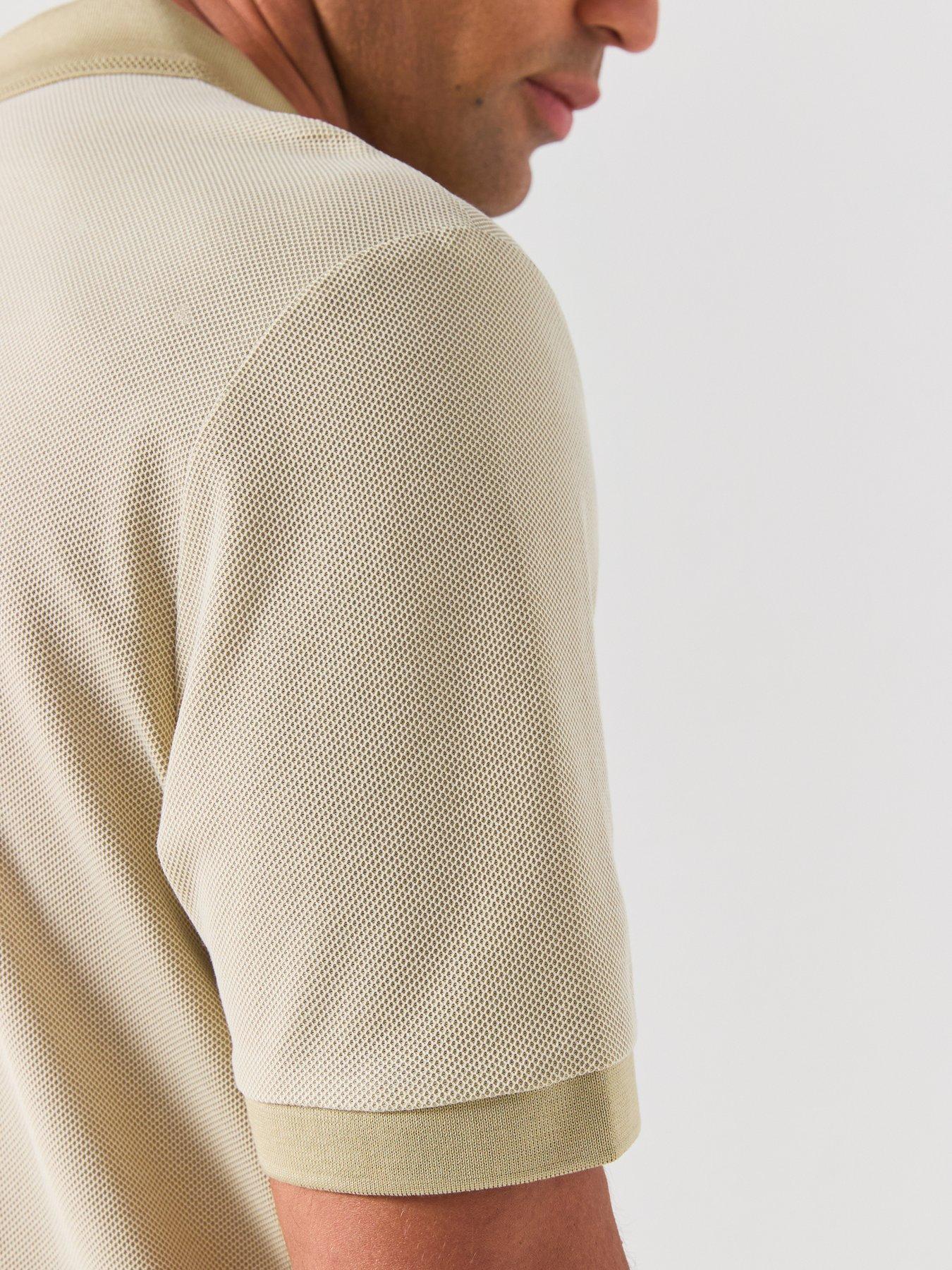 Image 4 of 6 of BOSS Zip Neck Jacquard Polo Shirt - Dark Beige