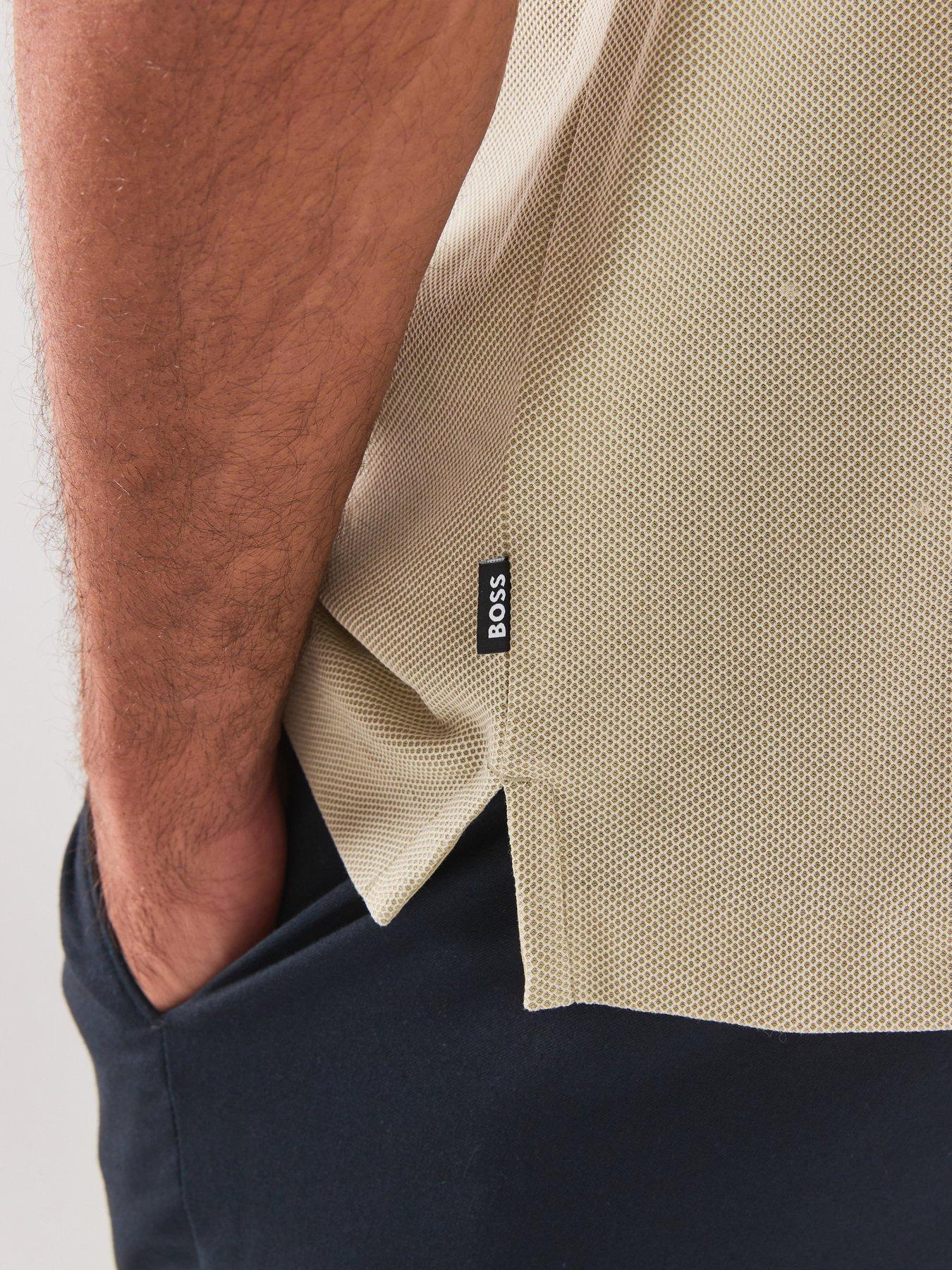 Image 5 of 6 of BOSS Zip Neck Jacquard Polo Shirt - Dark Beige