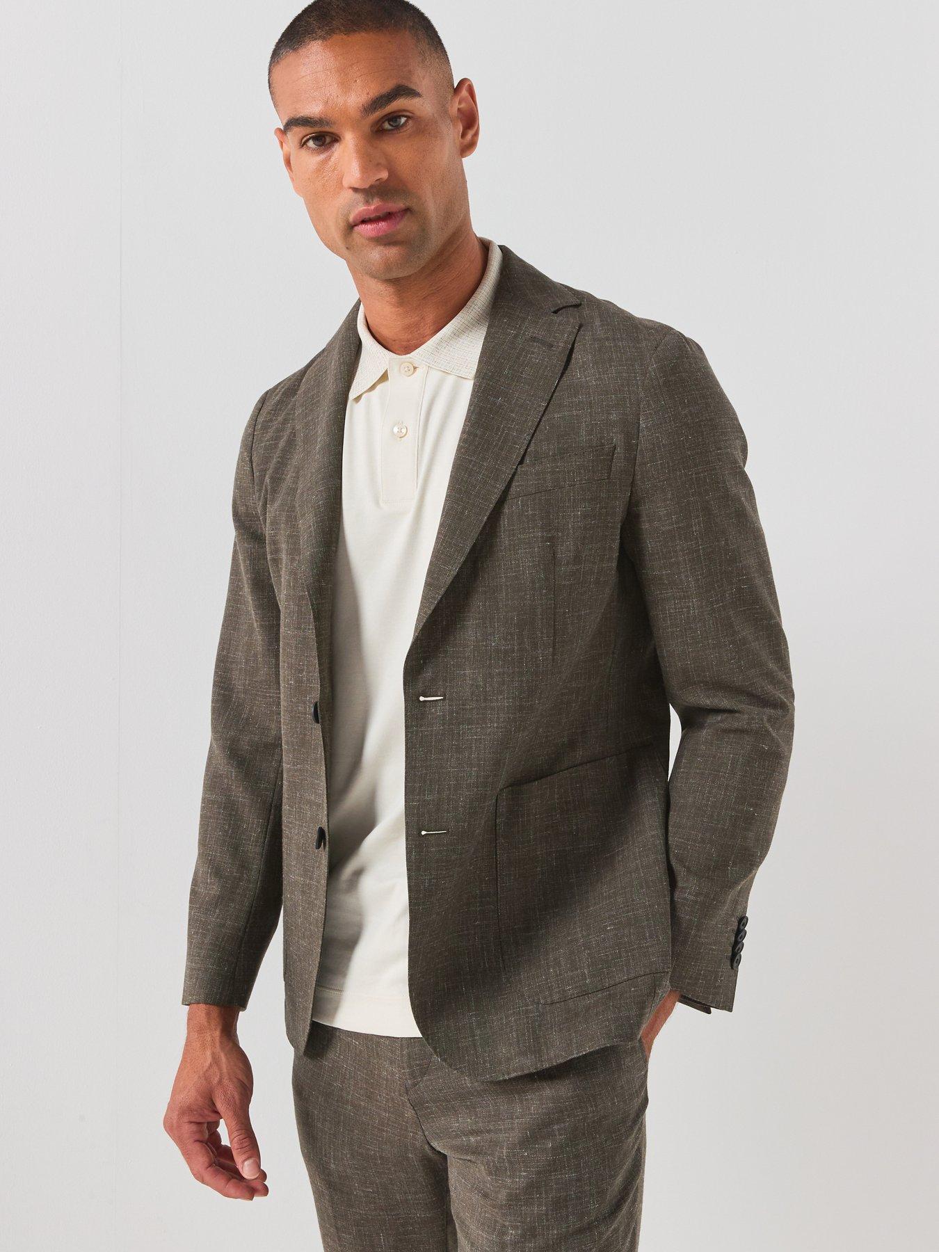 Image 1 of 6 of BOSS Slim-Fit Jacket In Virgin Wool And Linen - Green