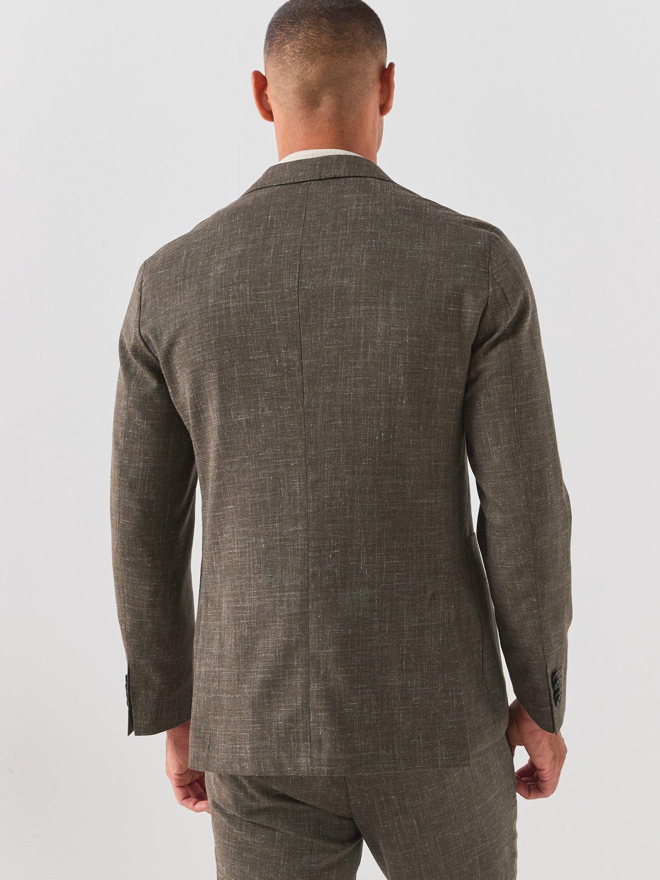 Image 2 of 6 of BOSS Slim-Fit Jacket In Virgin Wool And Linen - Green