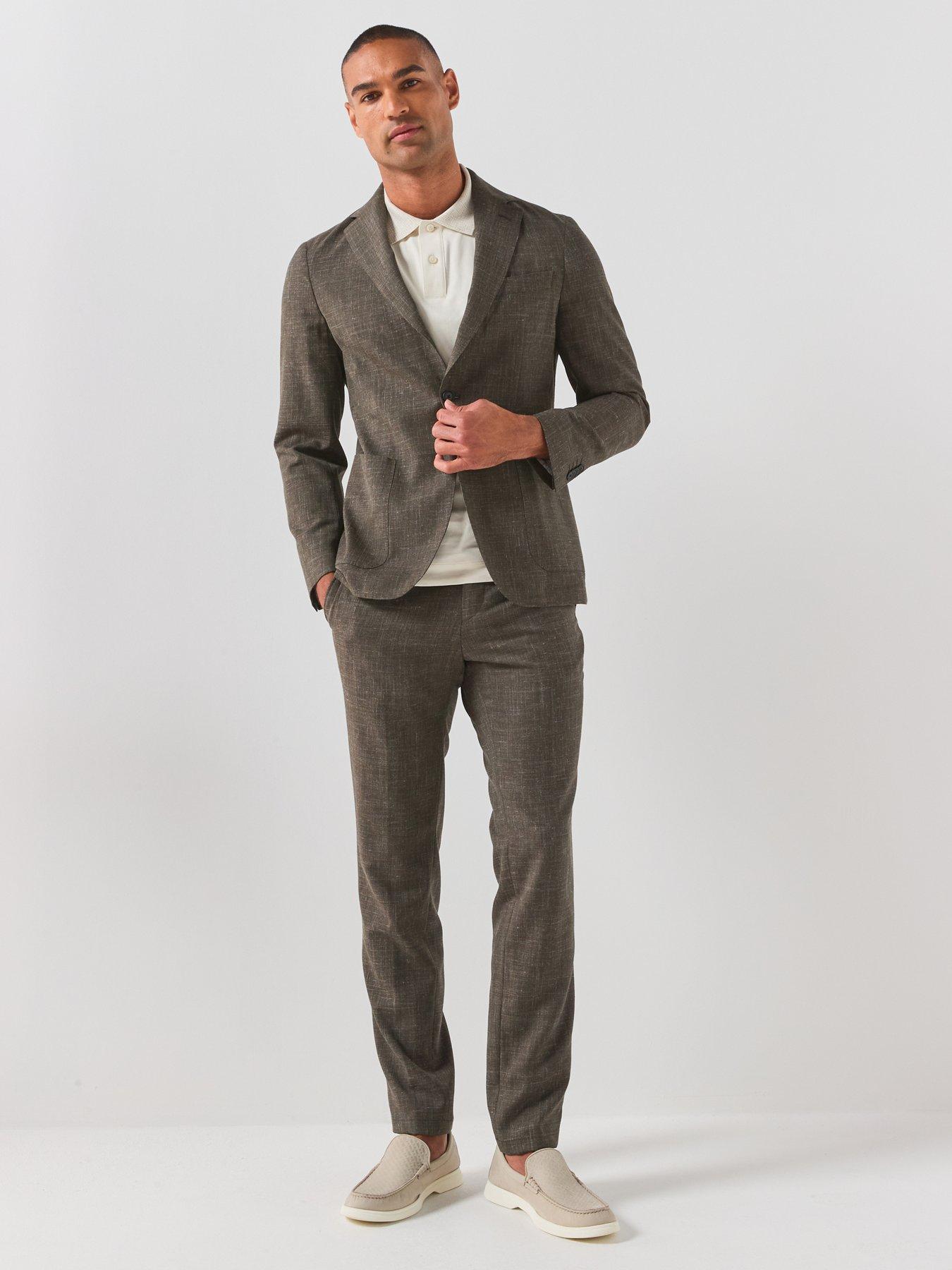 Image 3 of 6 of BOSS Slim-Fit Jacket In Virgin Wool And Linen - Green