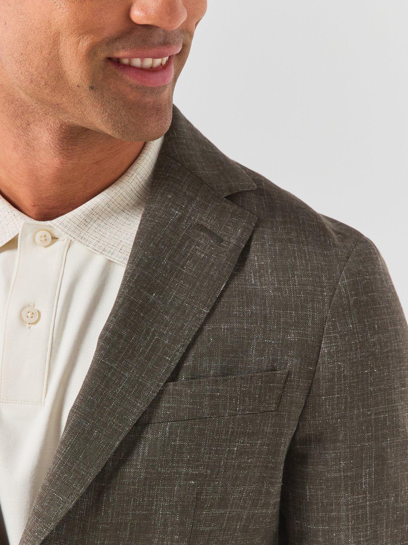 Image 4 of 6 of BOSS Slim-Fit Jacket In Virgin Wool And Linen - Green