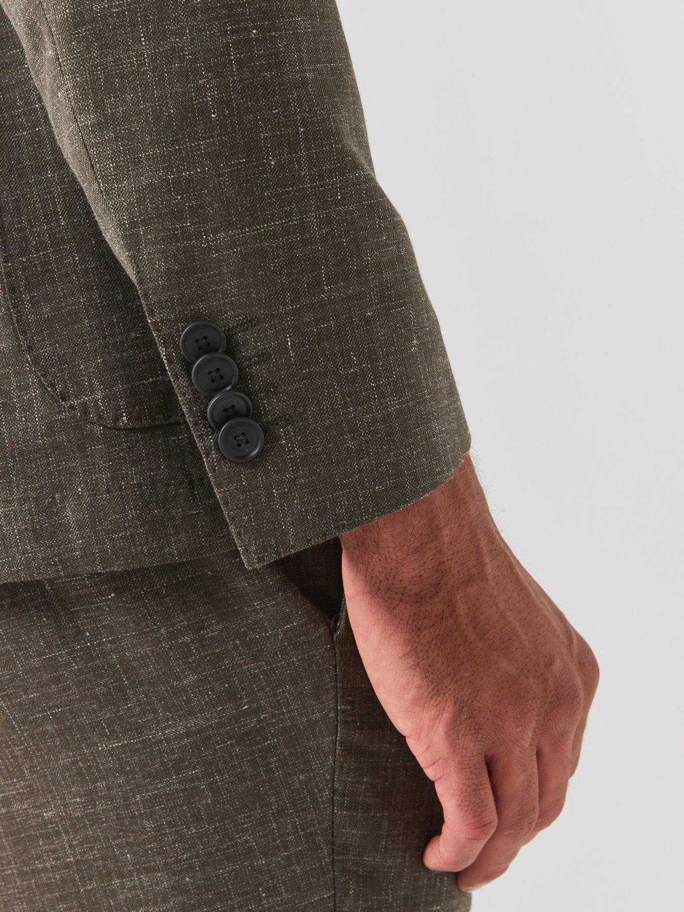 Image 5 of 6 of BOSS Slim-Fit Jacket In Virgin Wool And Linen - Green