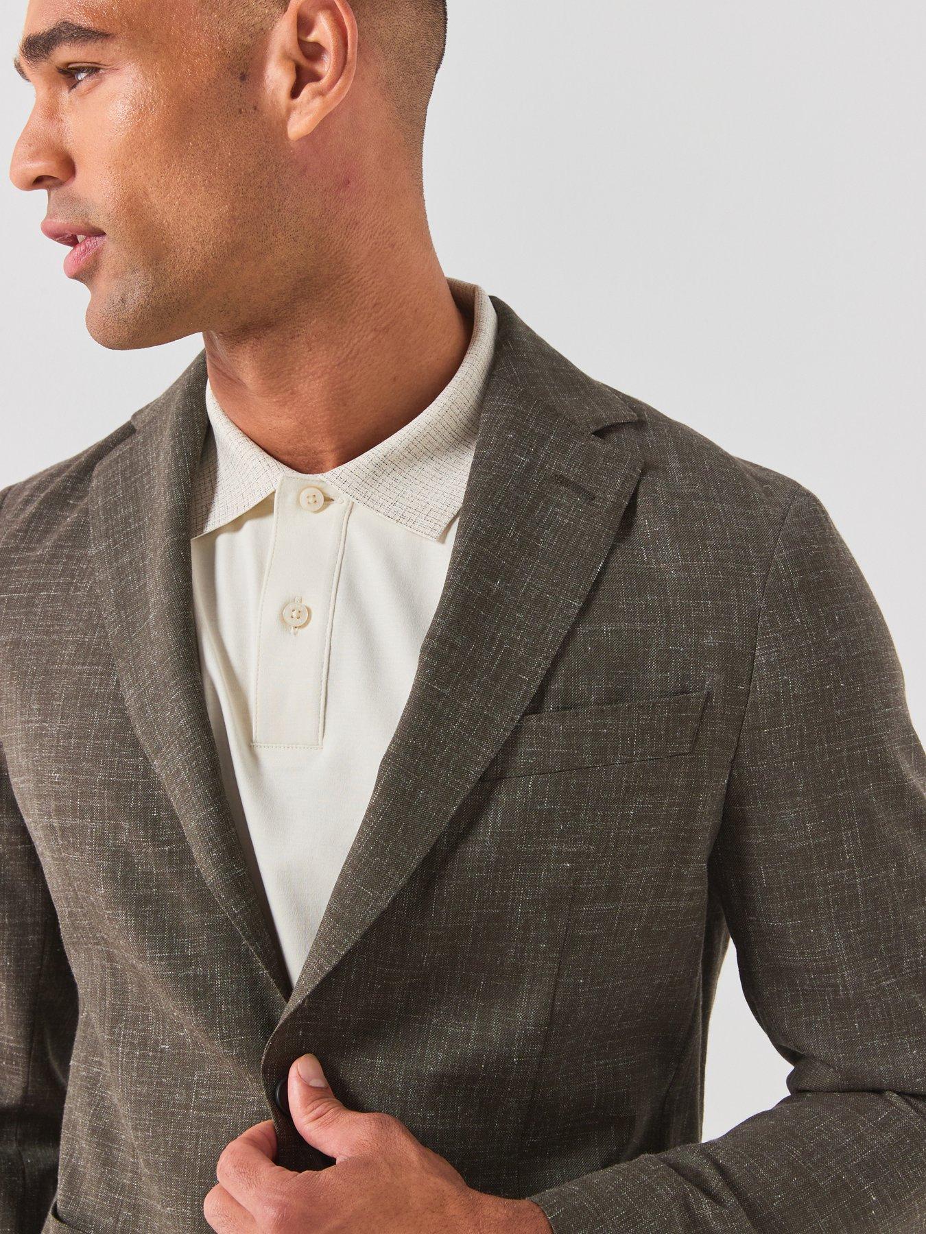 Image 6 of 6 of BOSS Slim-Fit Jacket In Virgin Wool And Linen - Green