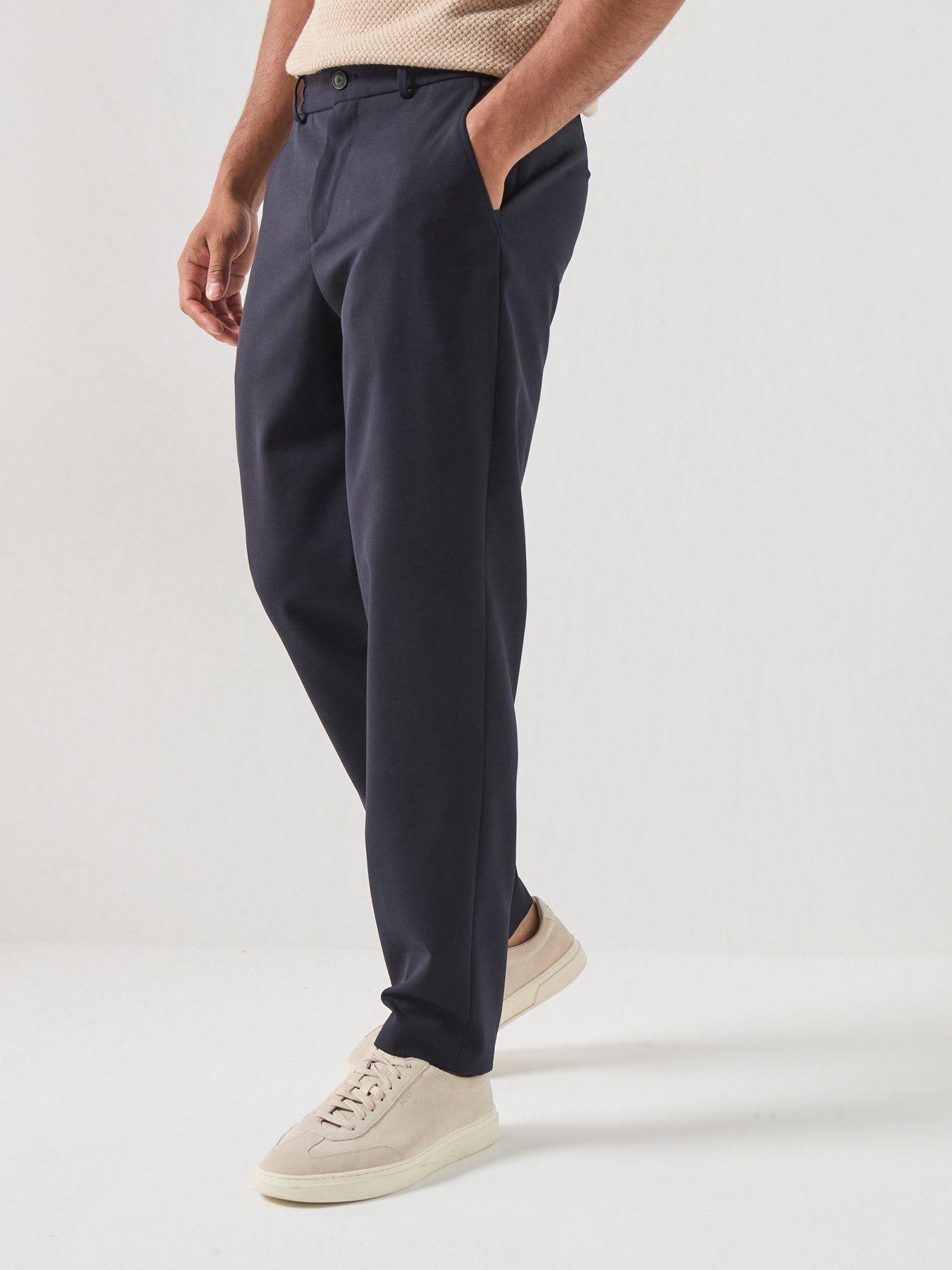 BOSS P-Perin Performance Tech Wool Relaxed Smart Trousers - Dark Blue