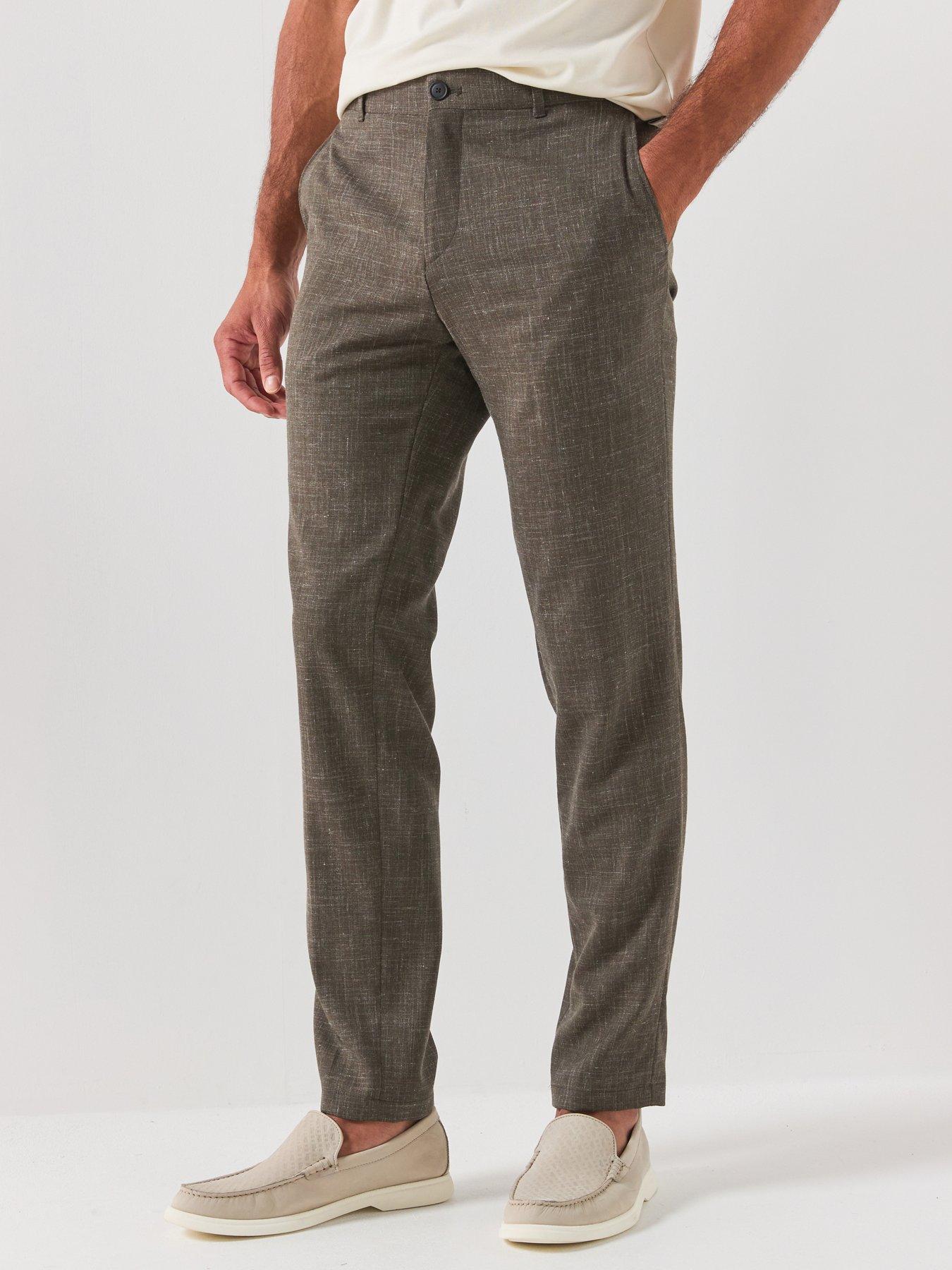 BOSS Men's Slim Fit Linen Blend Suit Trousers - Open Green