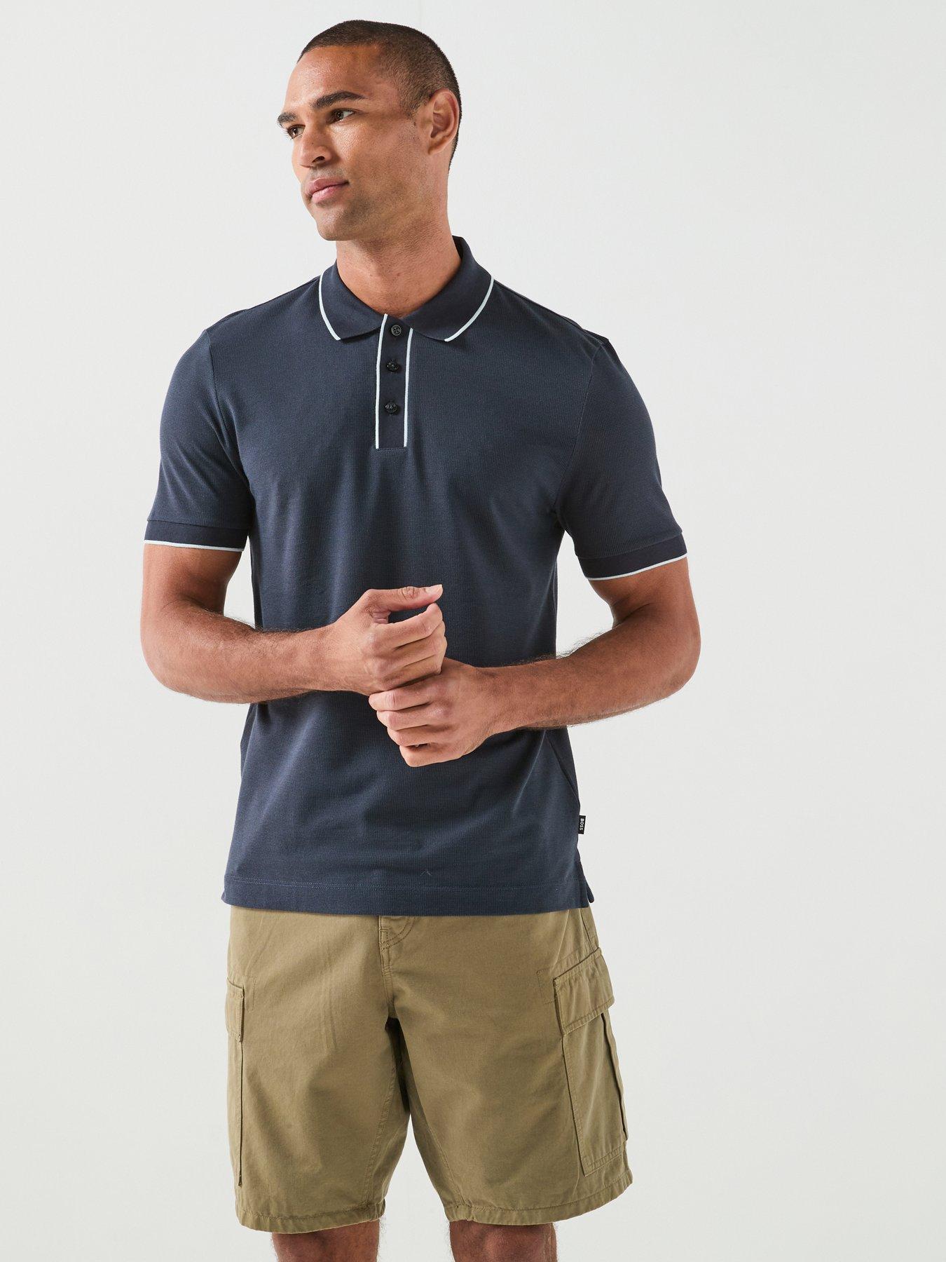 Image 1 of 6 of BOSS Contrast Placket Polo Shirt - Dark Blue